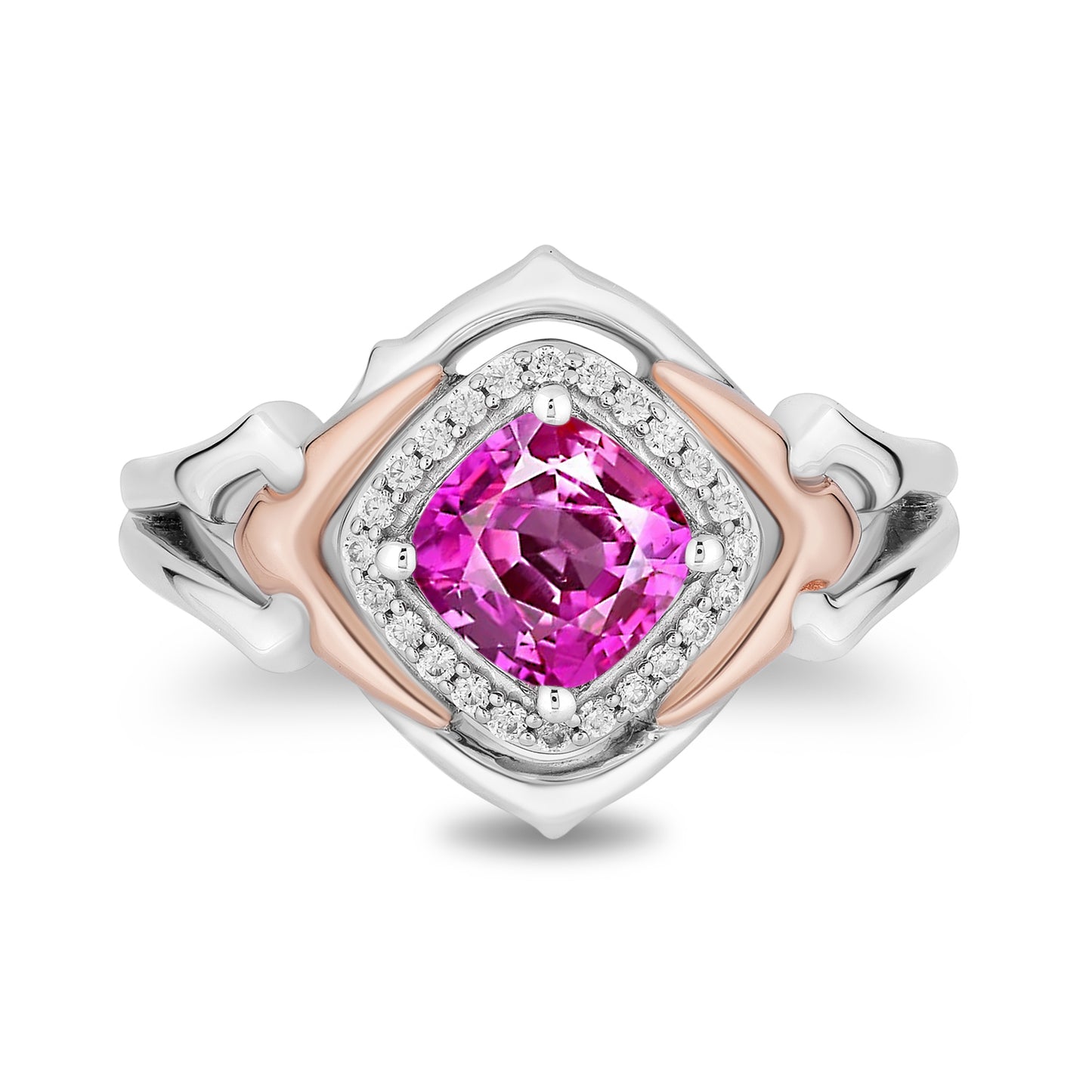 Enchanted Disney Fine Jewelry 14K Rose Gold Over Sterling Silver with 1/10 CTTW Diamonds and Created Pink Sapphire Aurora Ring