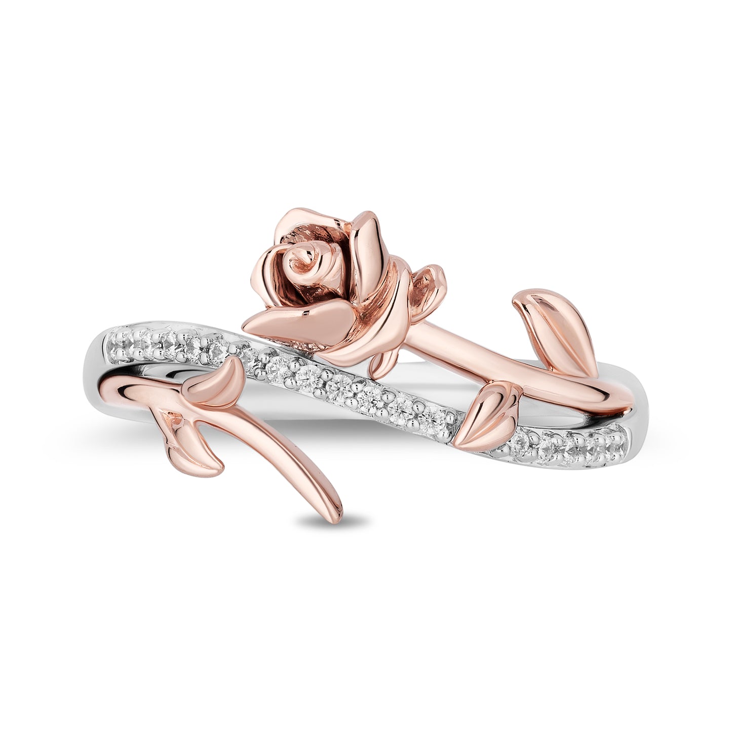 Enchanted Disney Fine Jewelry 14K Rose Gold Over Sterling Silver with 1/10 CTTW Diamonds Belle Rose Ring
