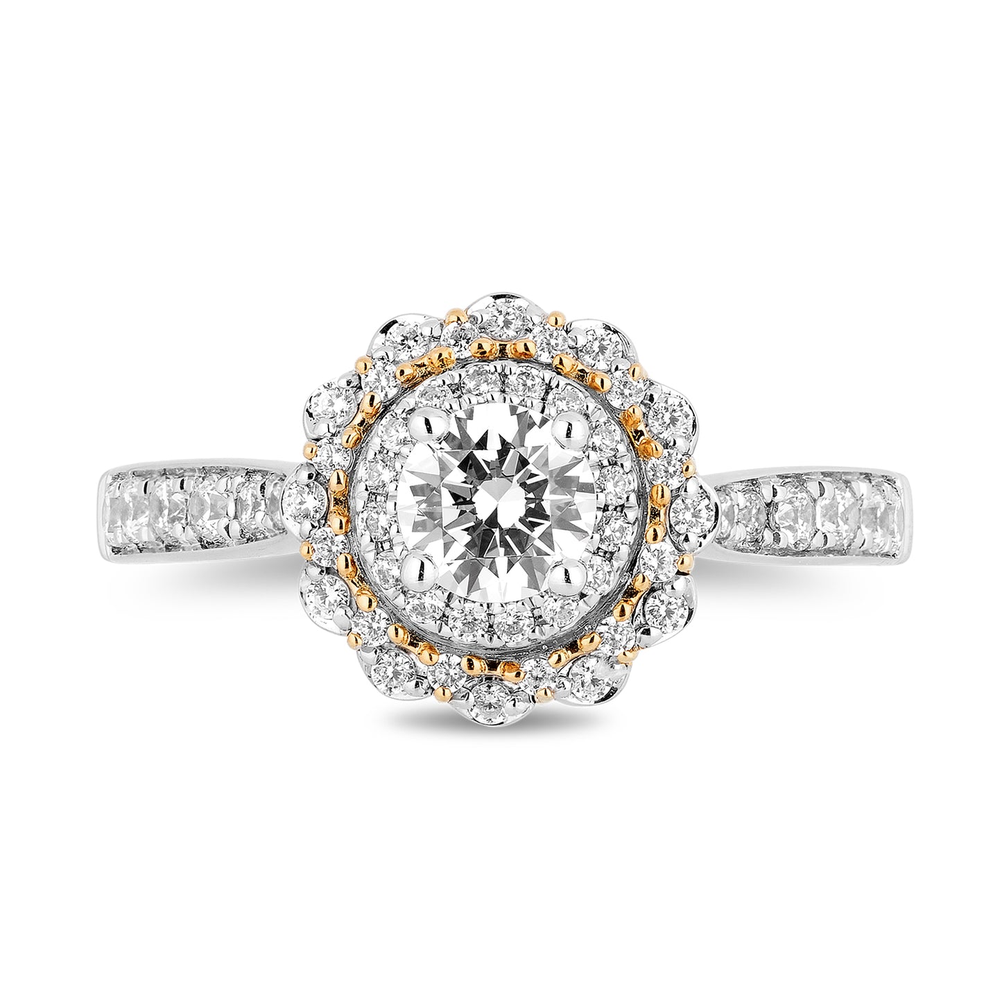 Enchanted Disney Fine Jewelry 14K White and Yellow Gold with 1/2 CTTW Diamond, Disney's Belle Engagement Ring