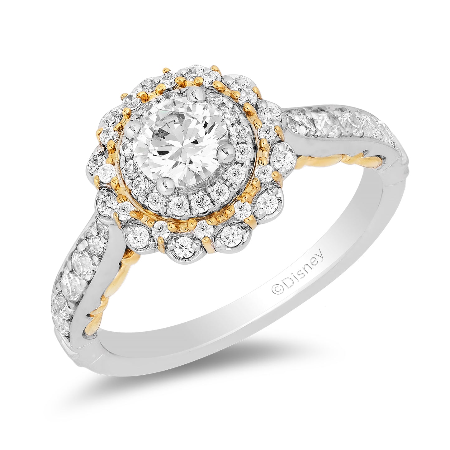 Enchanted Disney Fine Jewelry 14K White and Yellow Gold with 1/2 CTTW Diamond, Disney's Belle Engagement Ring