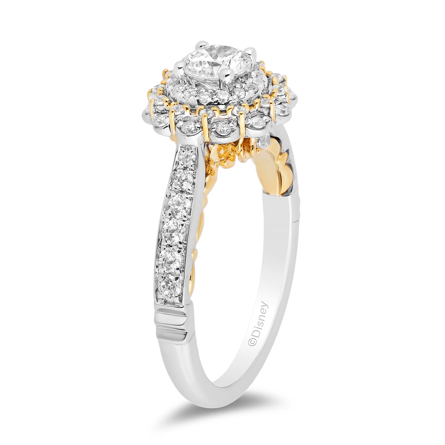 Enchanted Disney Fine Jewelry 14K White and Yellow Gold with 1/2 CTTW Diamond, Disney's Belle Engagement Ring