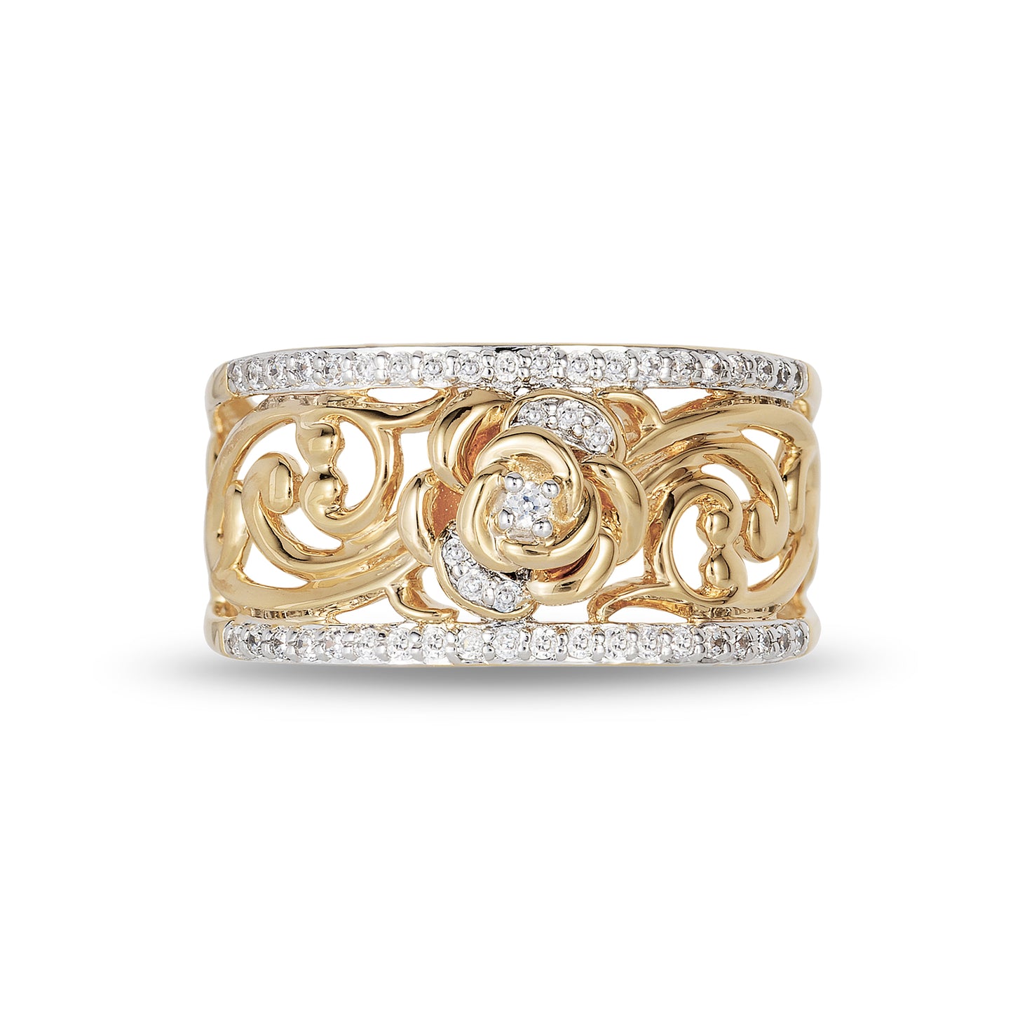 Enchanted Disney Fine Jewelry 14K Yellow Gold over Sterling Silver with 1/5 CTTW Diamond Belle Fashion Ring