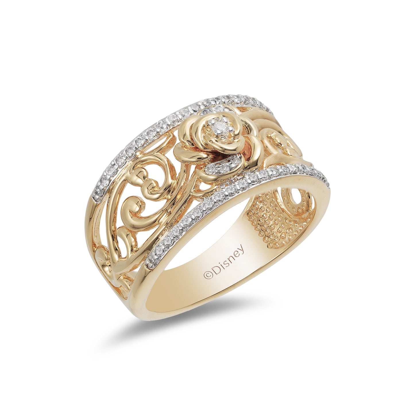Enchanted Disney Fine Jewelry 14K Yellow Gold over Sterling Silver with 1/5 CTTW Diamond Belle Fashion Ring