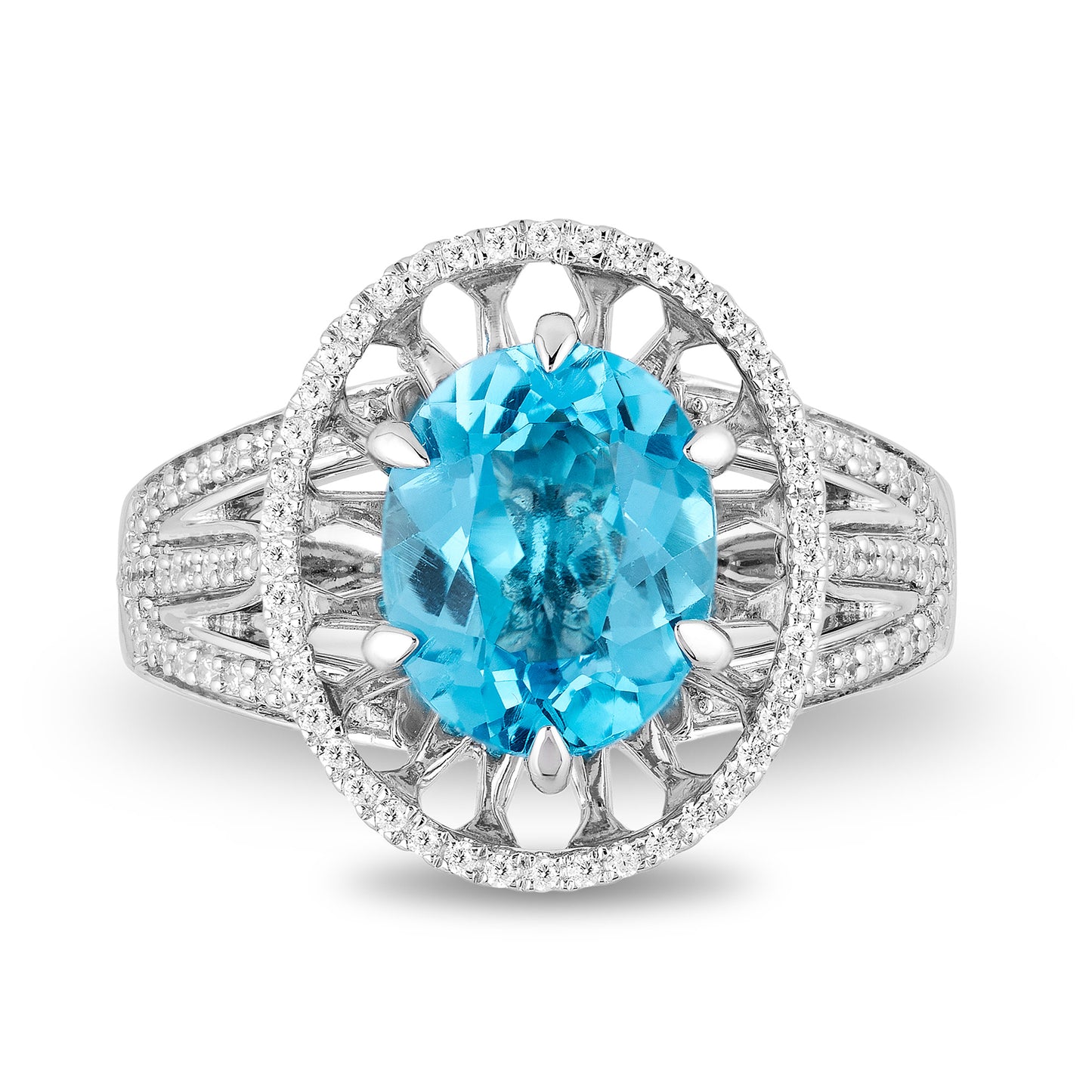 Enchanted Disney Fine Jewelry Sterling Silver with 1/4 CTTW Diamonds and Swiss Blue Topaz Jasmine Ring