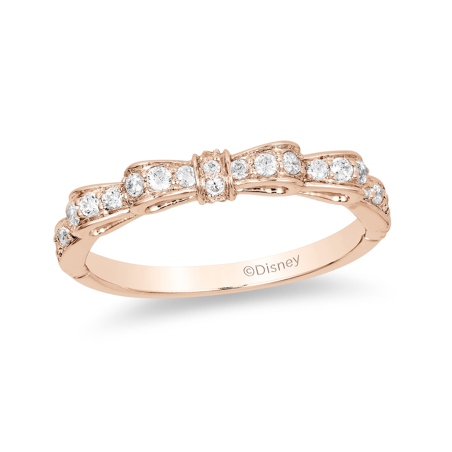 Enchanted Disney Fine Jewelry 14K Rose Gold 1/4 CTTW Snow White Bow Ring