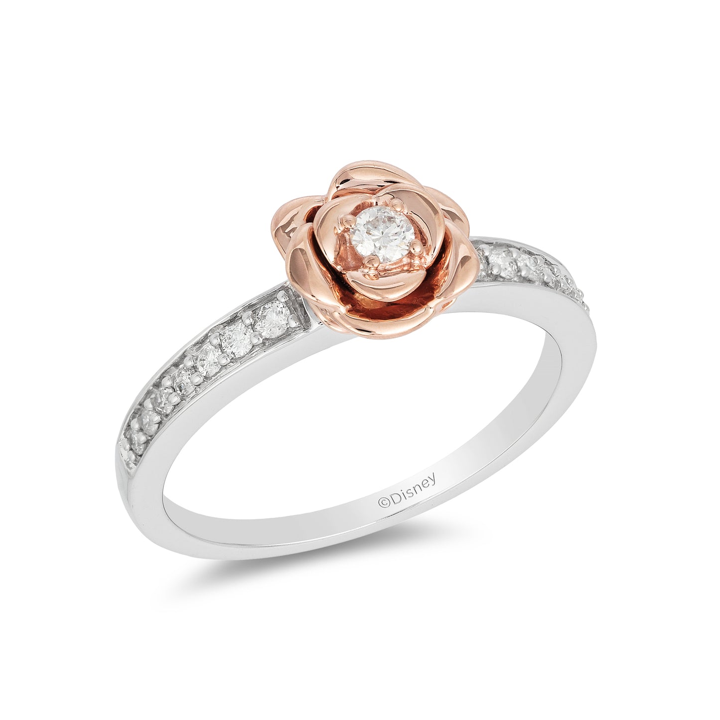 Enchanted Disney Fine Jewelry Sterling Silver and 10K Rose Gold 1/5 CTTW Belle Rose Ring