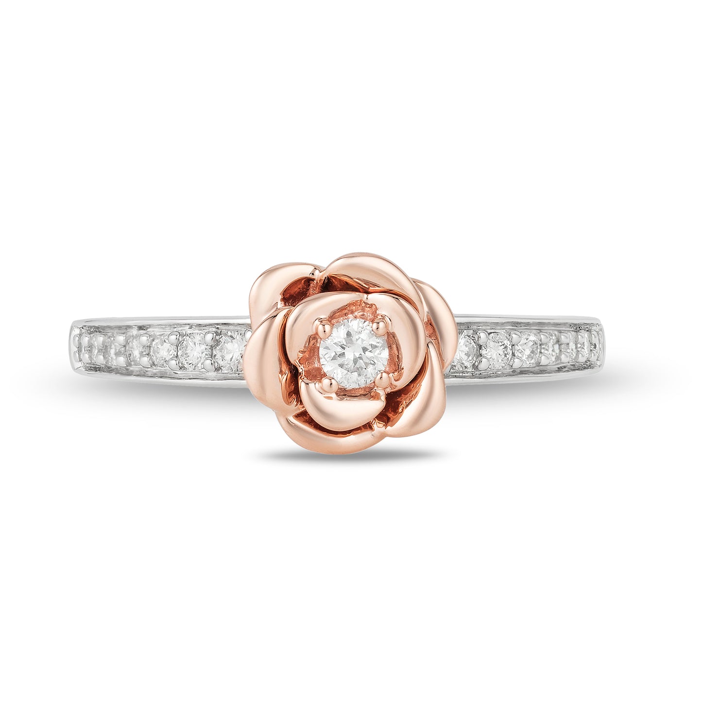 Enchanted Disney Fine Jewelry Sterling Silver and 10K Rose Gold 1/5 CTTW Belle Rose Ring