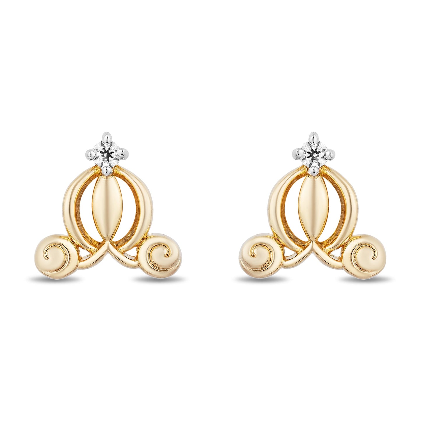 Enchanted Disney Fine Jewelry 14K Yellow Gold over Sterling Silver 1/20 CTTW Diamond Cinderella Carriage Earrings