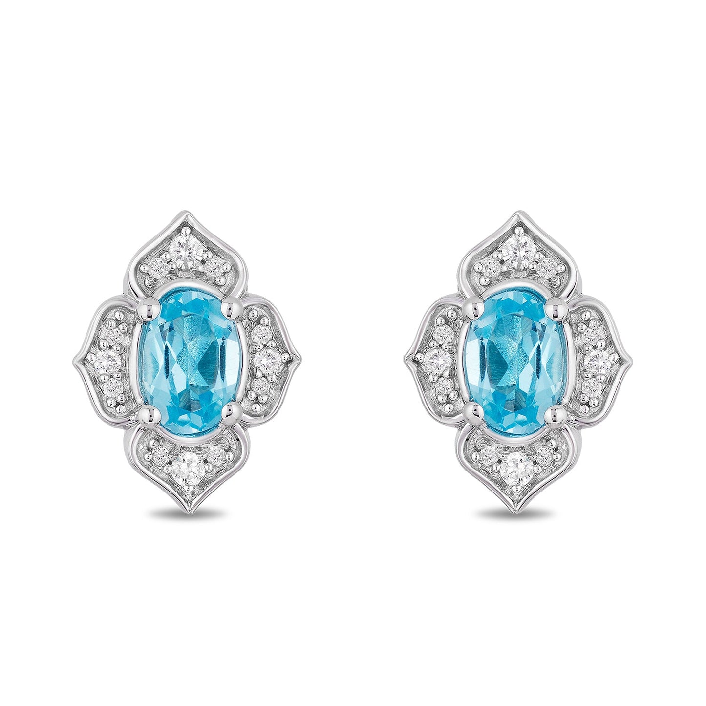 Enchanted Disney Fine Jewelry Sterling Silver 1/10 CTTW Diamond and Swiss Blue Topaz Jasmine Earring