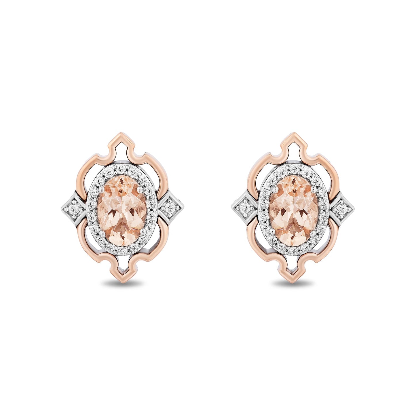 Enchanted Disney Fine Jewelry Sterling Silver and 10K Rose Gold with 1/6 CTTW Diamond and Morganite Aurora Stud Earrings