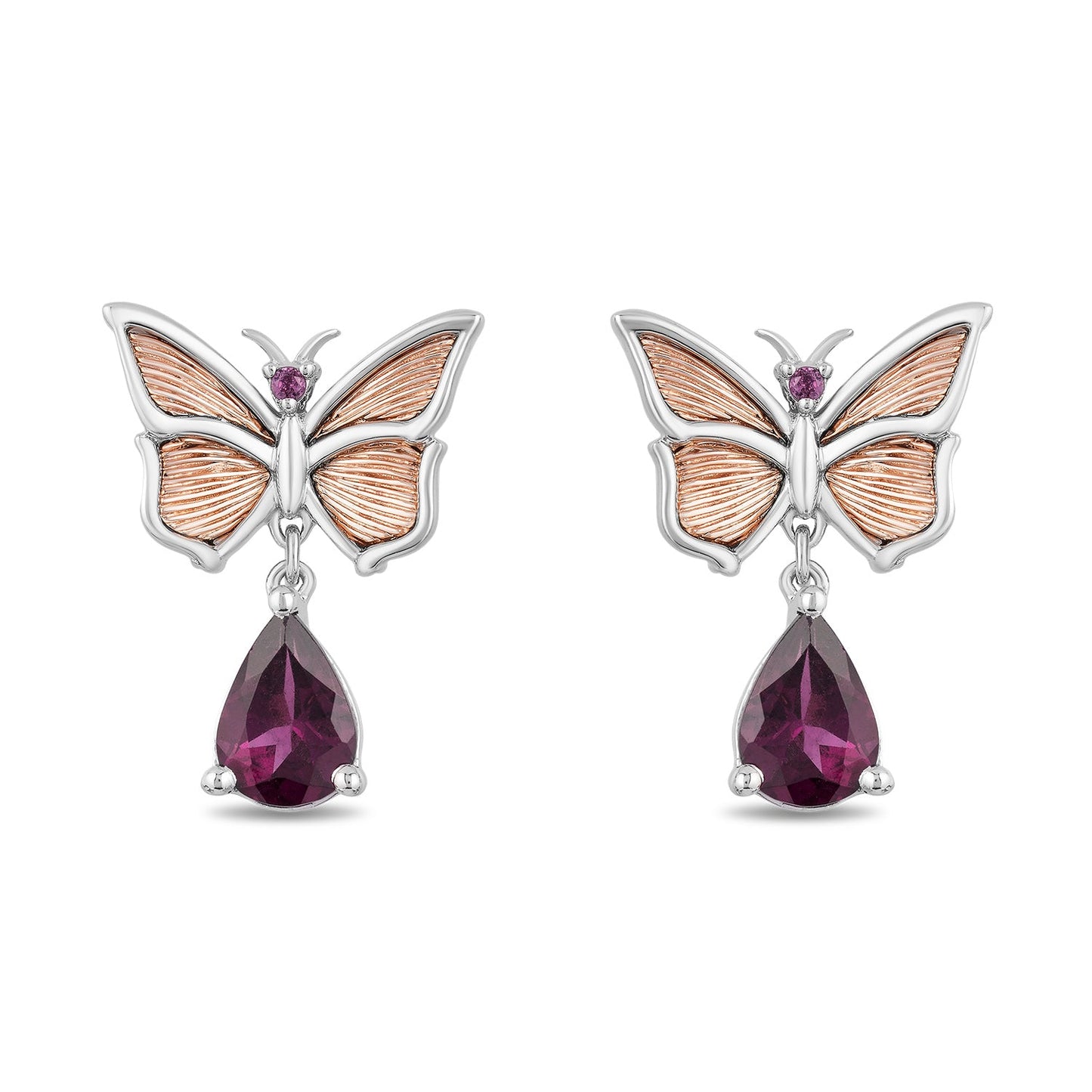 Enchanted Disney Fine Jewelry 14K Rose Gold over Sterling Silver with Rhodolite Garnet Mulan Earrings