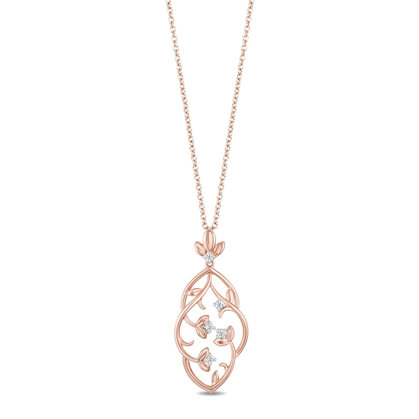 Enchanted Disney Fine Jewelry 14K Rose Gold Over Sterling Silver and 1/10 CTTW Diamonds Rapunzel Pendant Necklace