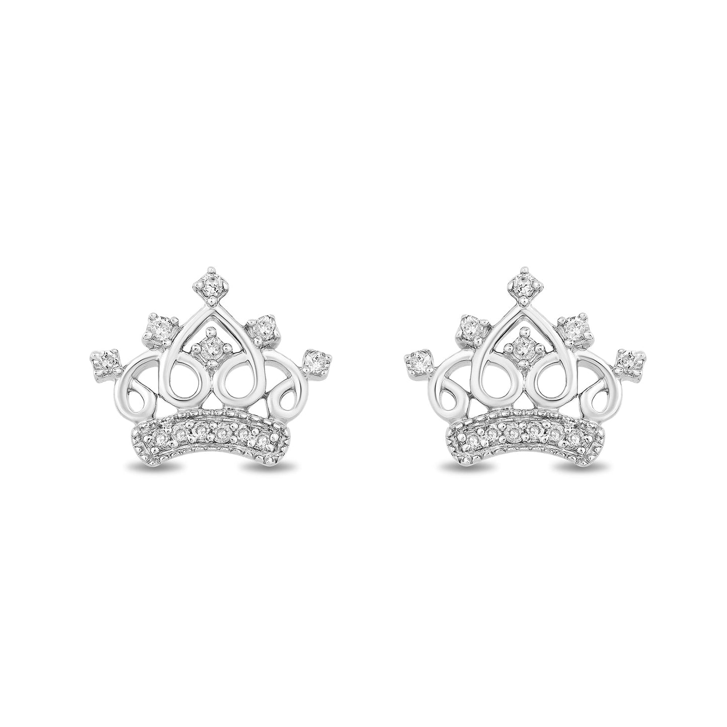 Enchanted Disney Fine Jewelry Sterling Silver with 1/10 CTTW Diamond Majestic Princess Crown Earrings