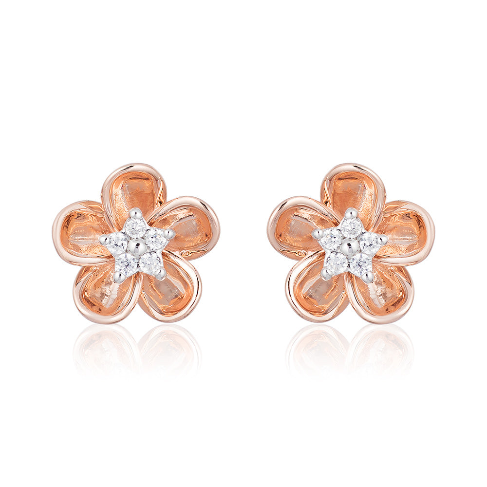 Enchanted Disney Fine Jewelry 10K Rose Gold and Sterling Silver 1/15 CTTW Diamond Plum Blossom Mulan Earrings