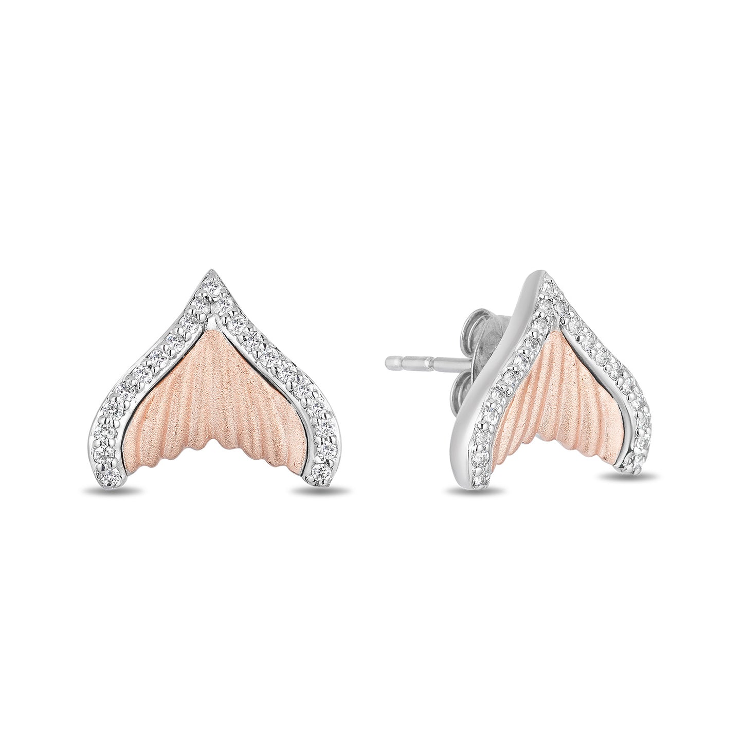 Enchanted Disney Fine Jewelry Sterling Silver and 10K Rose Gold with 1/6 CTTW Diamond Ariel Earrings