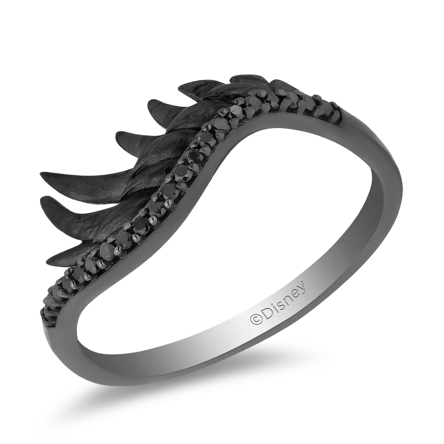 Enchanted Disney Fine Jewelry Sterling Silver with Black Rhodium 1/8 CTTW Maleficent Wings Ring