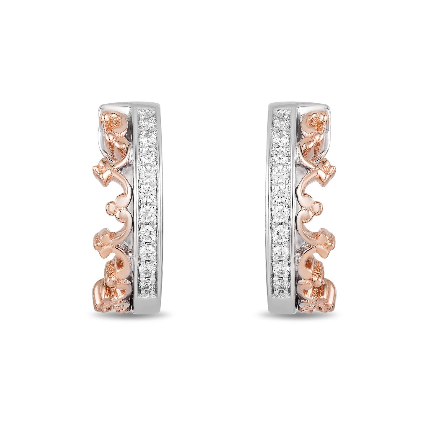 Enchanted Disney Fine Jewelry 10K White Gold and Rose Gold with 1/6 CTTW Majestic Princess Earring