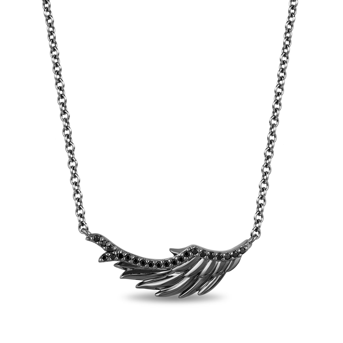 Enchanted Disney Fine Jewelry Black Rhodium Over Sterling Silver with 1/8 CTTW Black Diamonds Maleficent Necklace