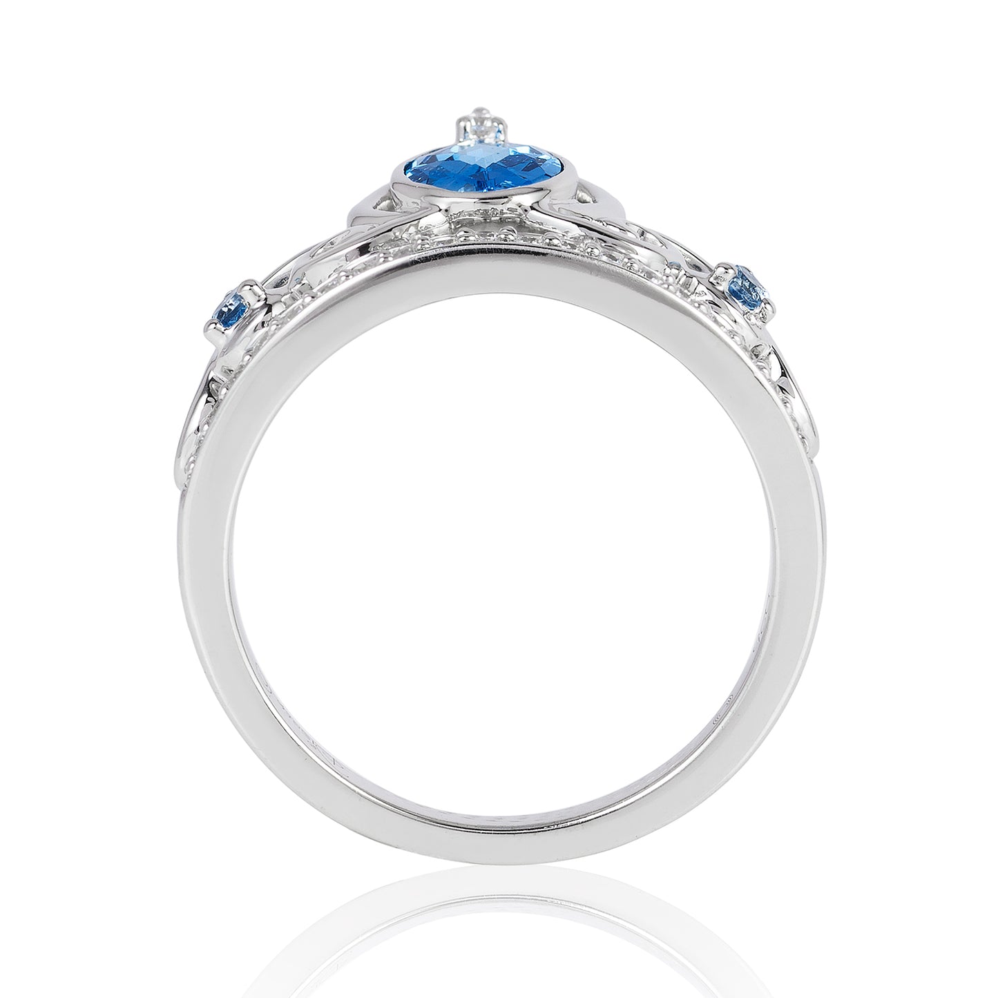 Enchanted Disney Fine Jewelry 14K White Gold with 1/8 CTTW Diamond and London Blue Topaz Cinderella Ring