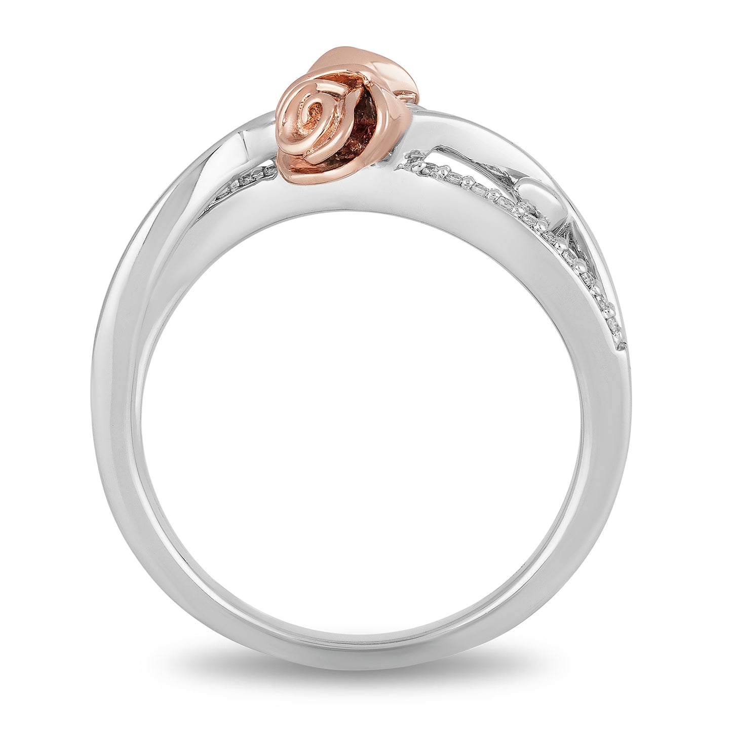Enchanted Disney Fine Jewelry 14K Rose Gold over Sterling Silver with 1/10 CTTW Diamond, Disney's Belle Rose Ring