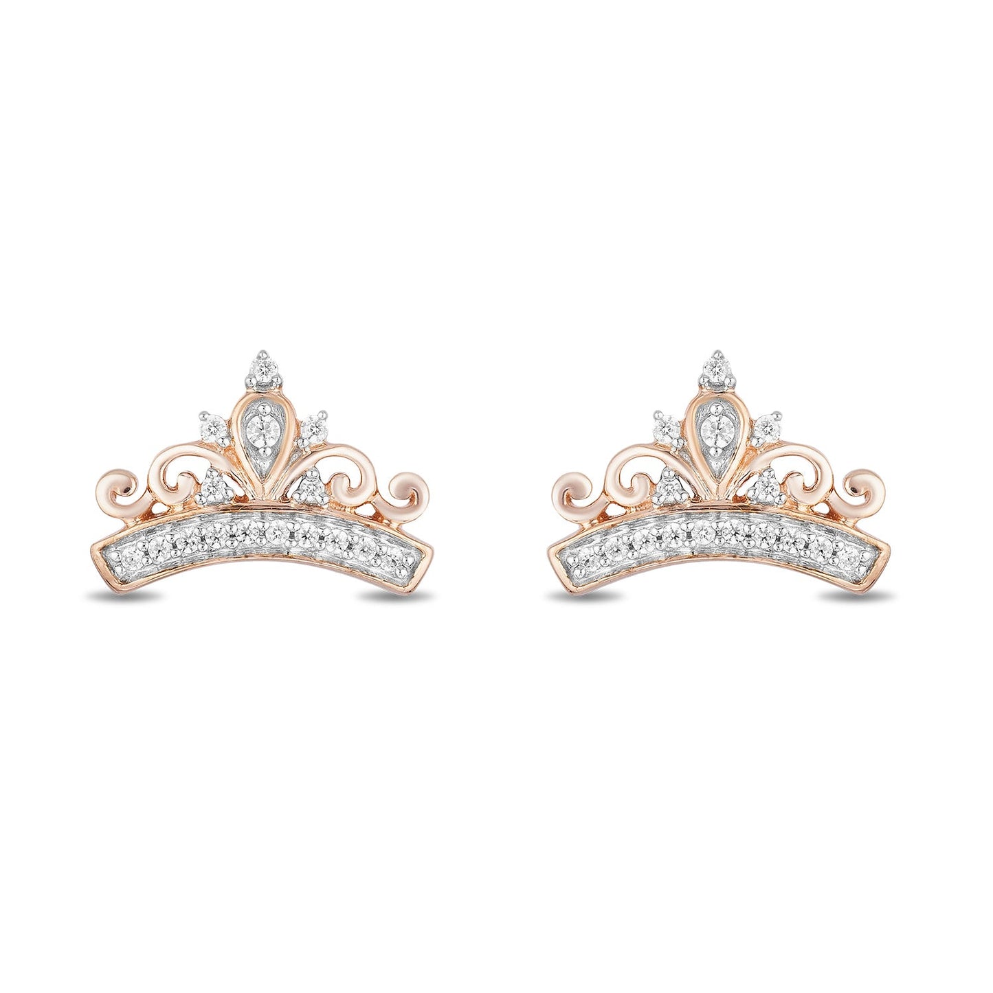 Enchanted Disney Fine Jewelry 14K Rose Gold Over Sterling Silver with 1/10 CTTW Diamond, Majestic Princess Crown Earrings