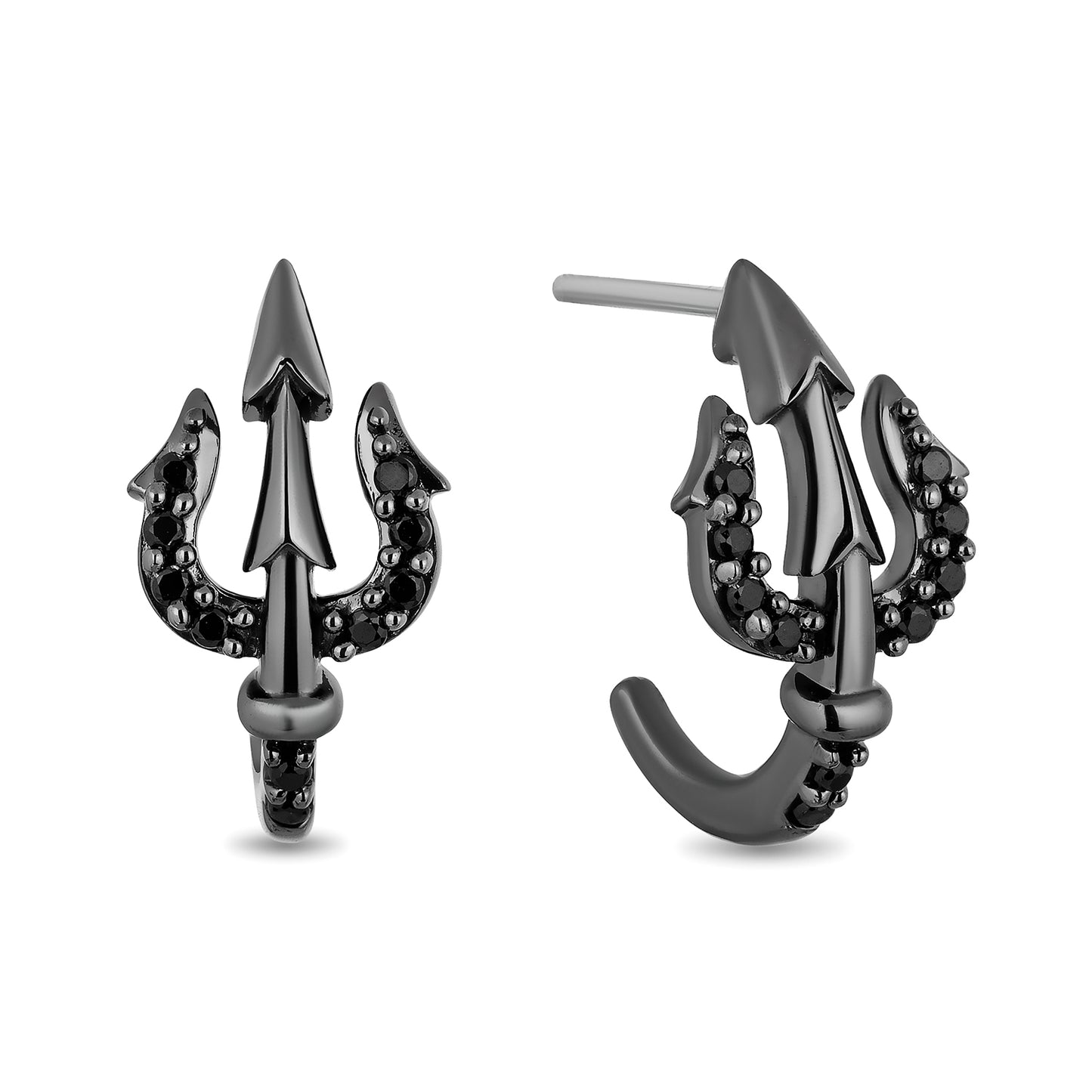 Enchanted Disney Fine Jewelry Black Rhodium Over Sterling Silver with 1/6 CTTW Black Diamond, Disney's Ursula Trident Earrings