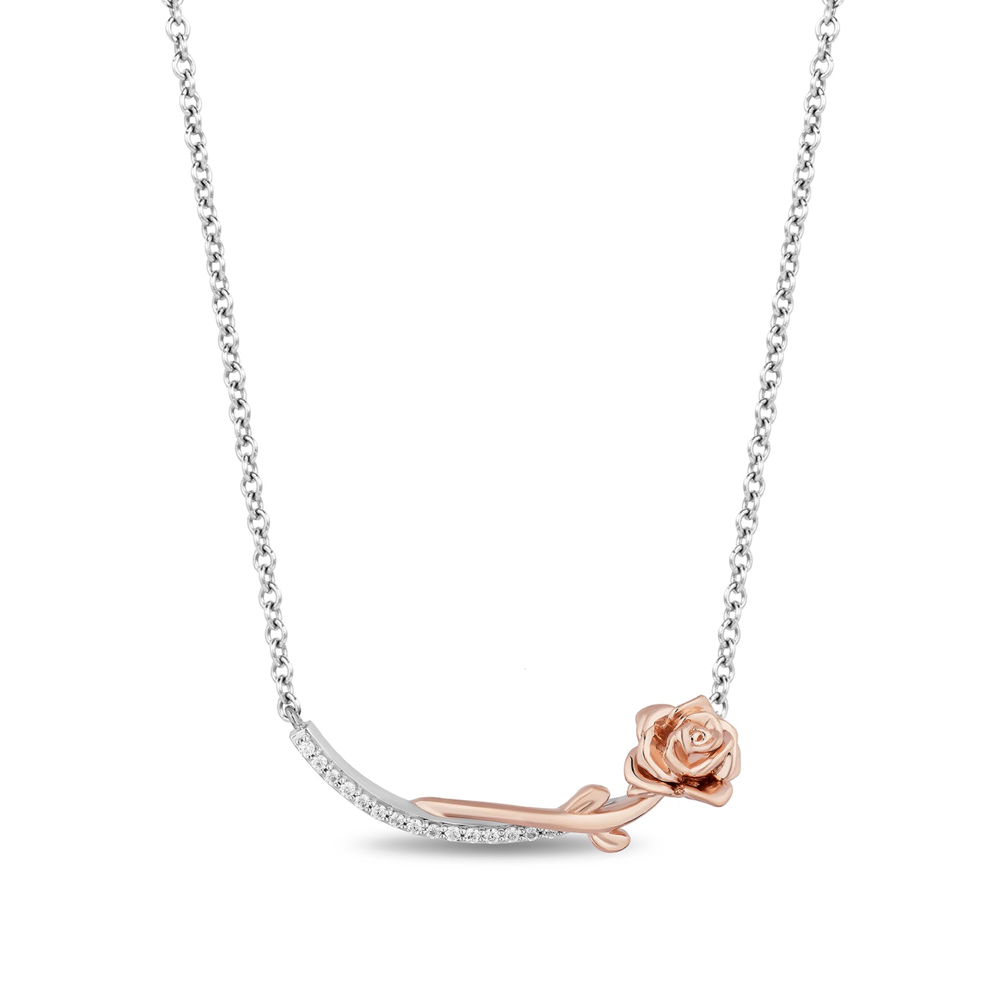 Enchanted Disney Fine Jewelry 14K Rose Gold Over Sterling Silver with 1/10 CTTW Diamond Belle Pendant Necklace
