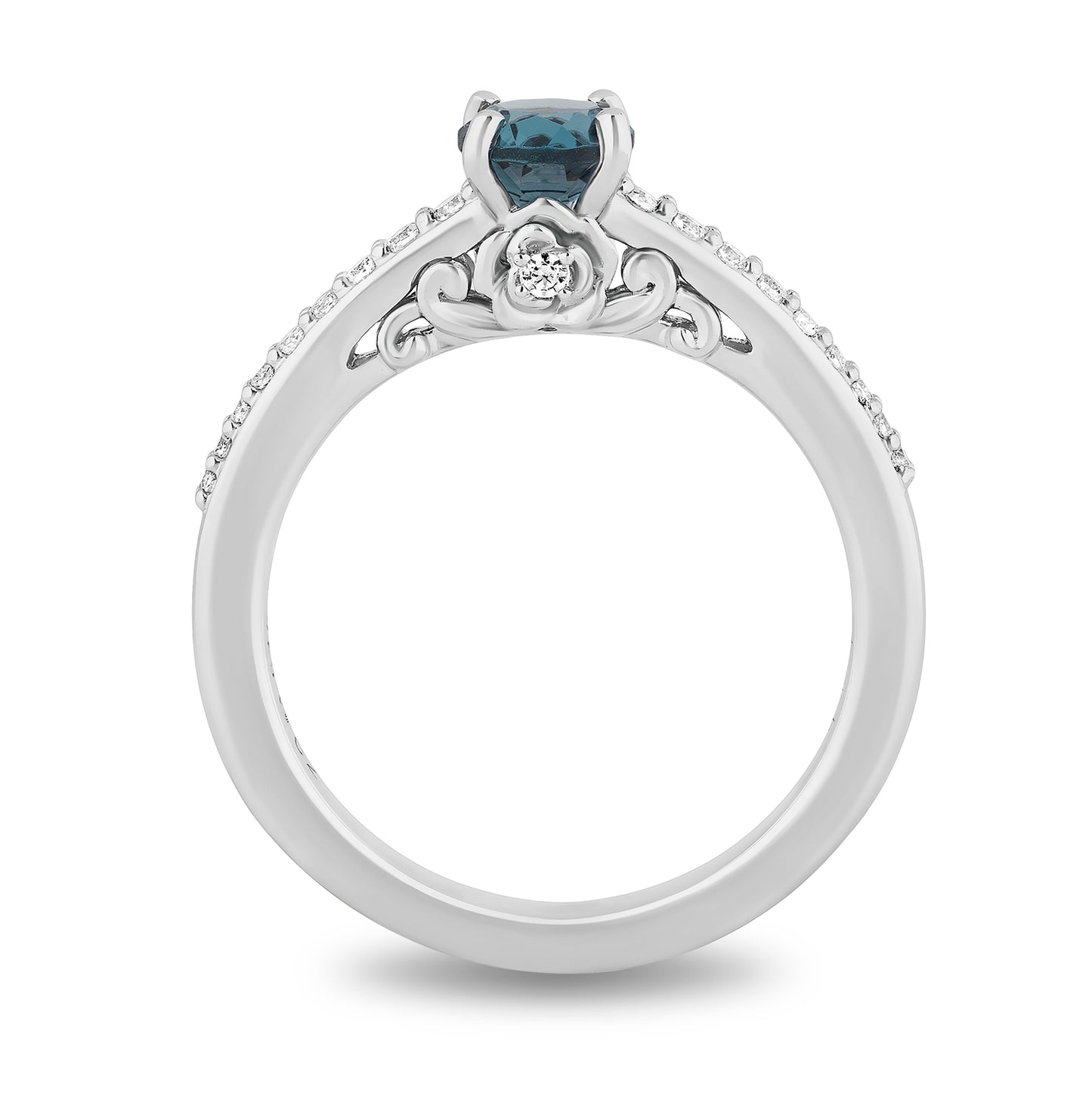 Enchanted Disney Fine Jewelry Sterling Silver with 1/6 CTTW Diamond and London Blue Topaz Cinderella Ring