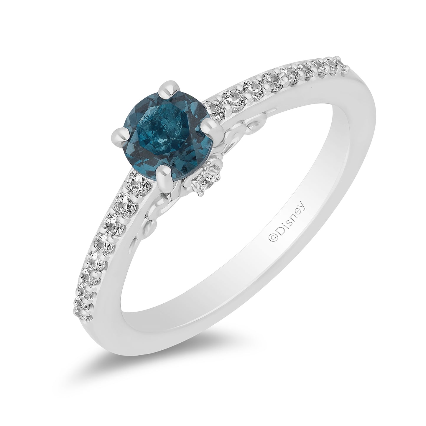 Enchanted Disney Fine Jewelry Sterling Silver with 1/6 CTTW Diamond and London Blue Topaz Cinderella Ring