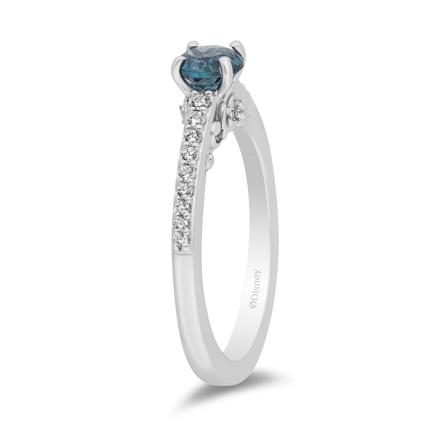 Enchanted Disney Fine Jewelry Sterling Silver with 1/6 CTTW Diamond and London Blue Topaz Cinderella Ring