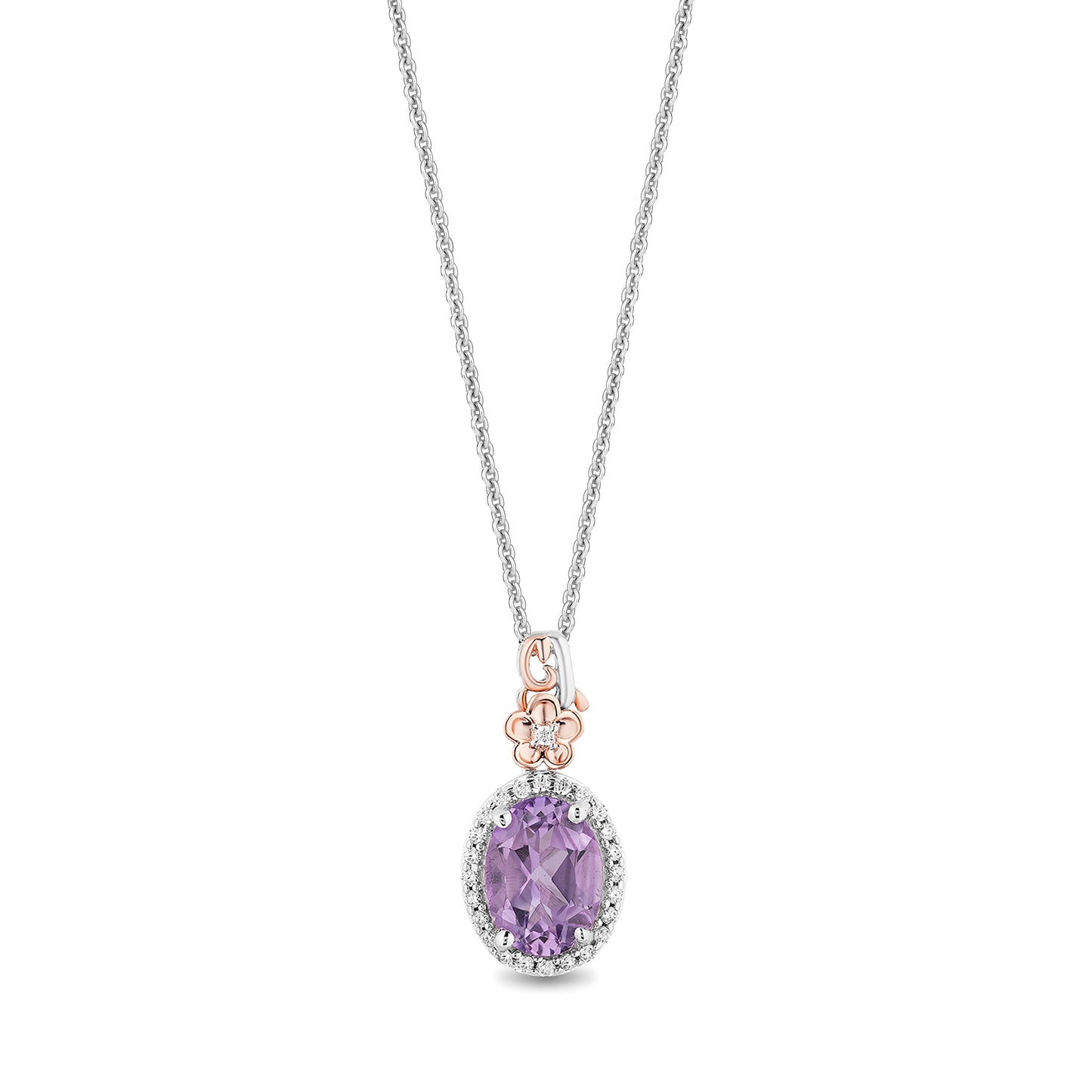 Enchanted Disney Fine Jewelry 14K Rose Gold Over Sterling Silver 1/10 CTTW Diamonds and Rose-De-France Rapunzel Pendant Necklace