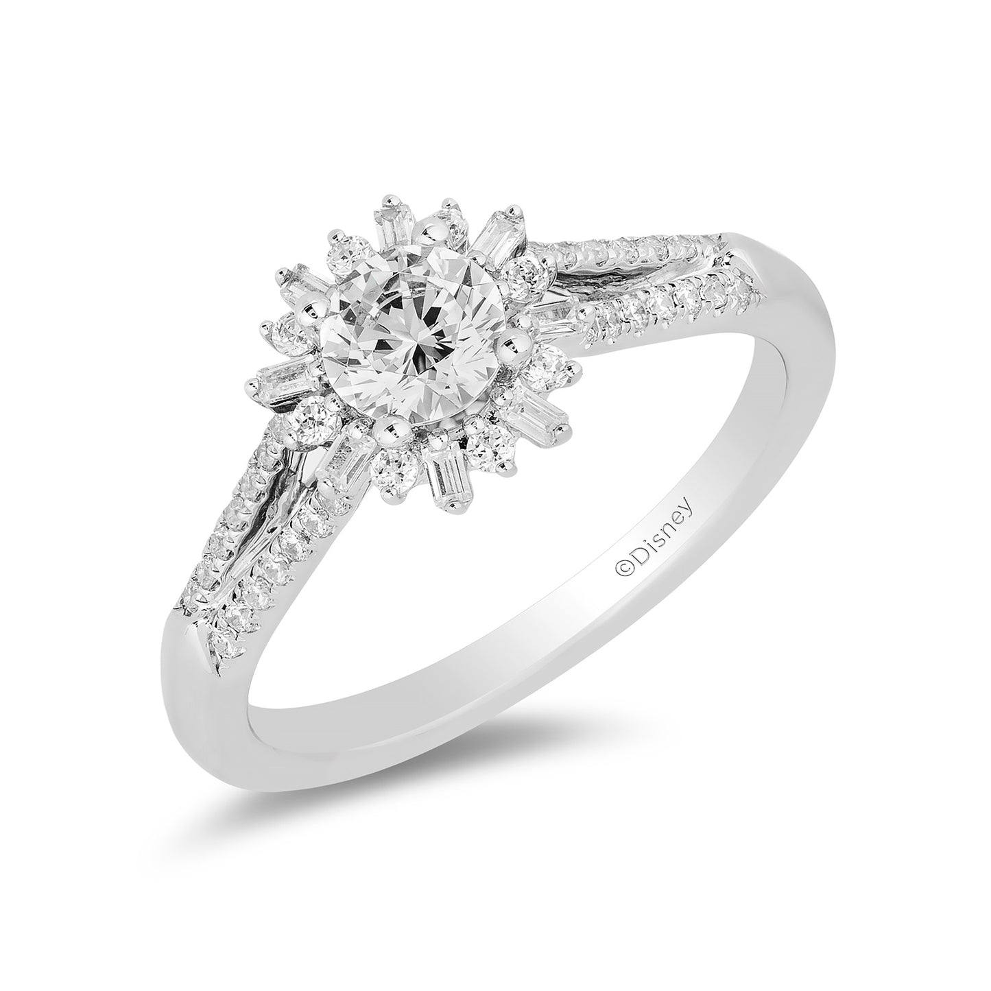 Enchanted Disney Fine Jewelry 14K White Gold with 1/4 CTTW Diamond, Disney's Frozen Elsa Engagement Ring