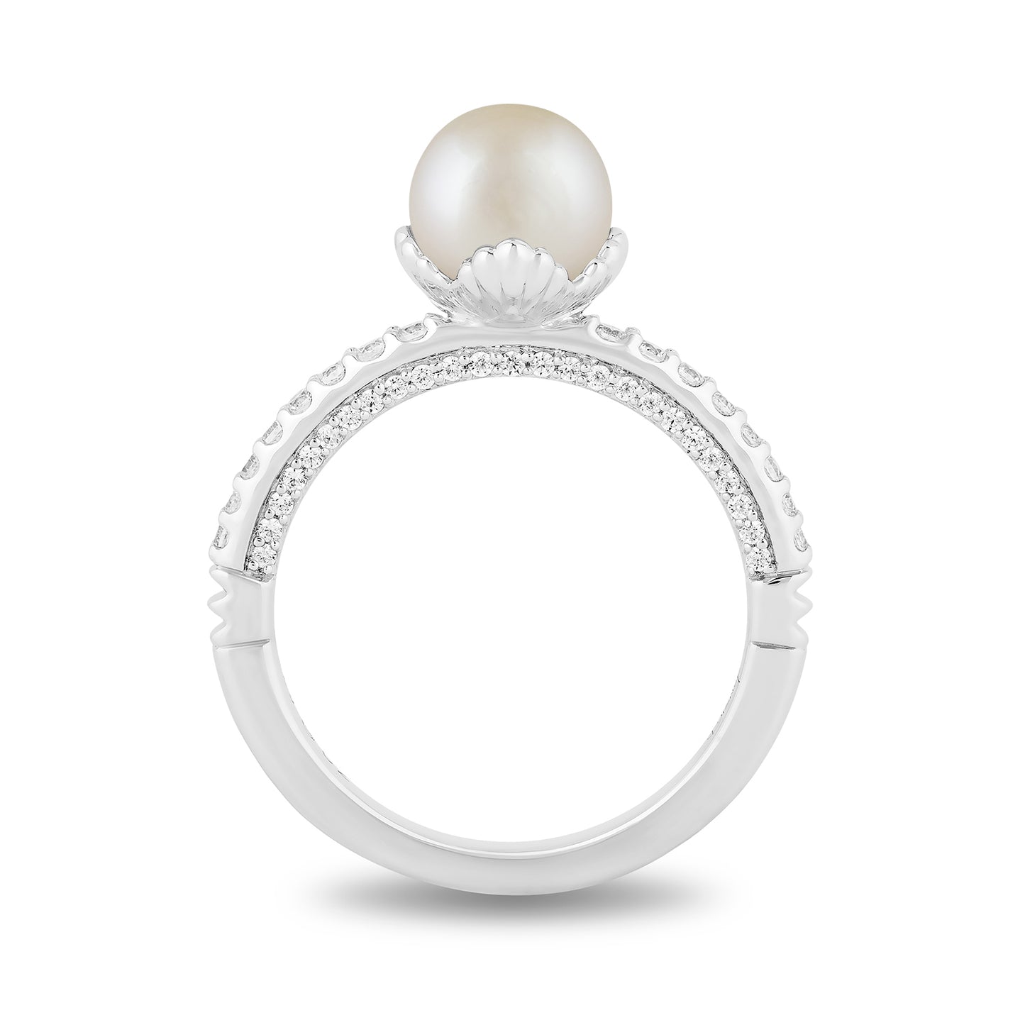 Enchanted Disney Fine Jewelry 14K White Gold with 3/8 CTTW Diamonds and Akoya Pearl Ariel Engagement Ring