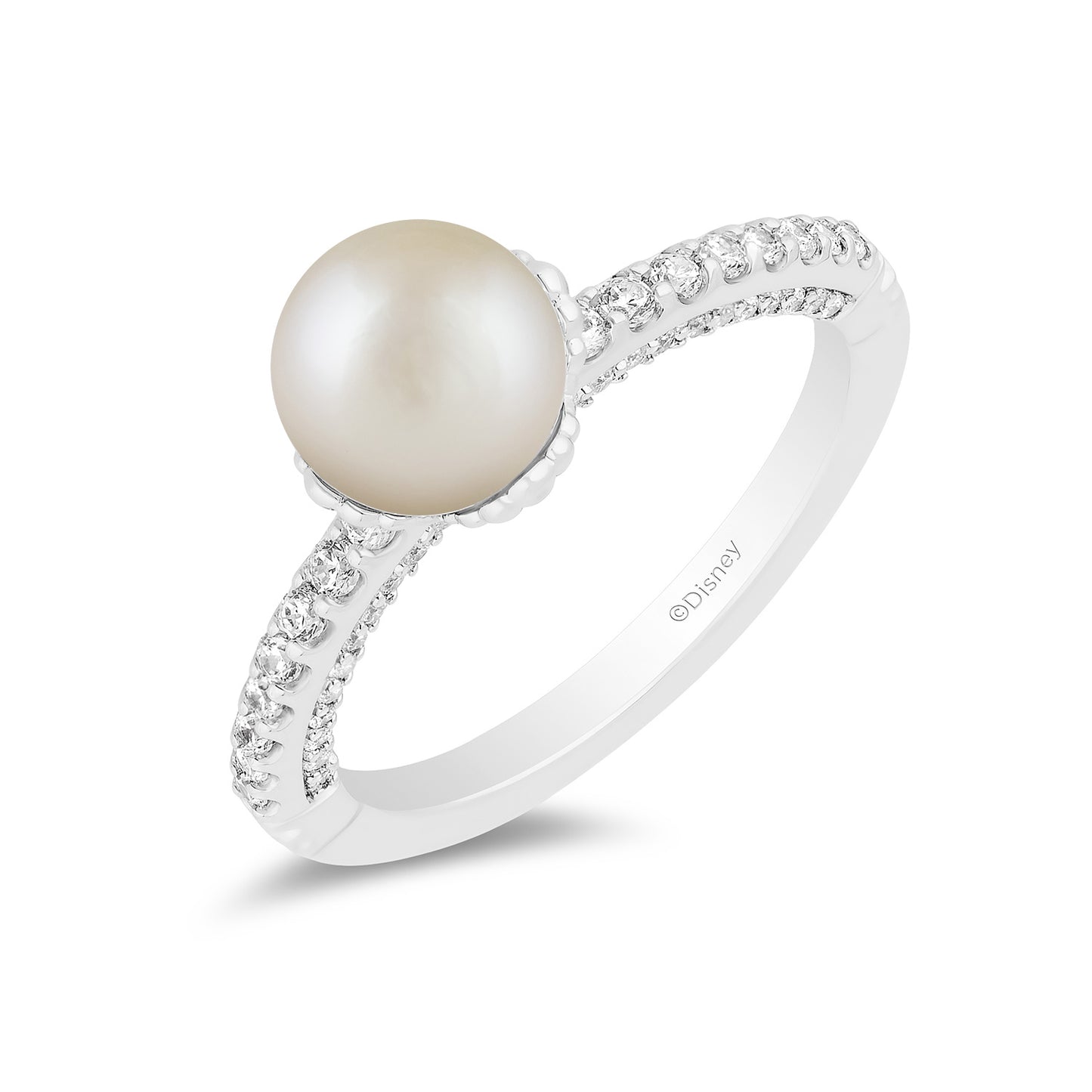 Enchanted Disney Fine Jewelry 14K White Gold with 3/8 CTTW Diamonds and Akoya Pearl Ariel Engagement Ring