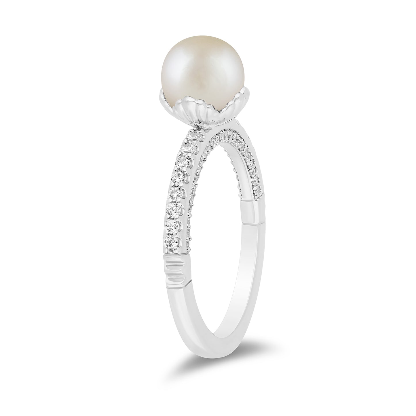 Enchanted Disney Fine Jewelry 14K White Gold with 3/8 CTTW Diamonds and Akoya Pearl Ariel Engagement Ring