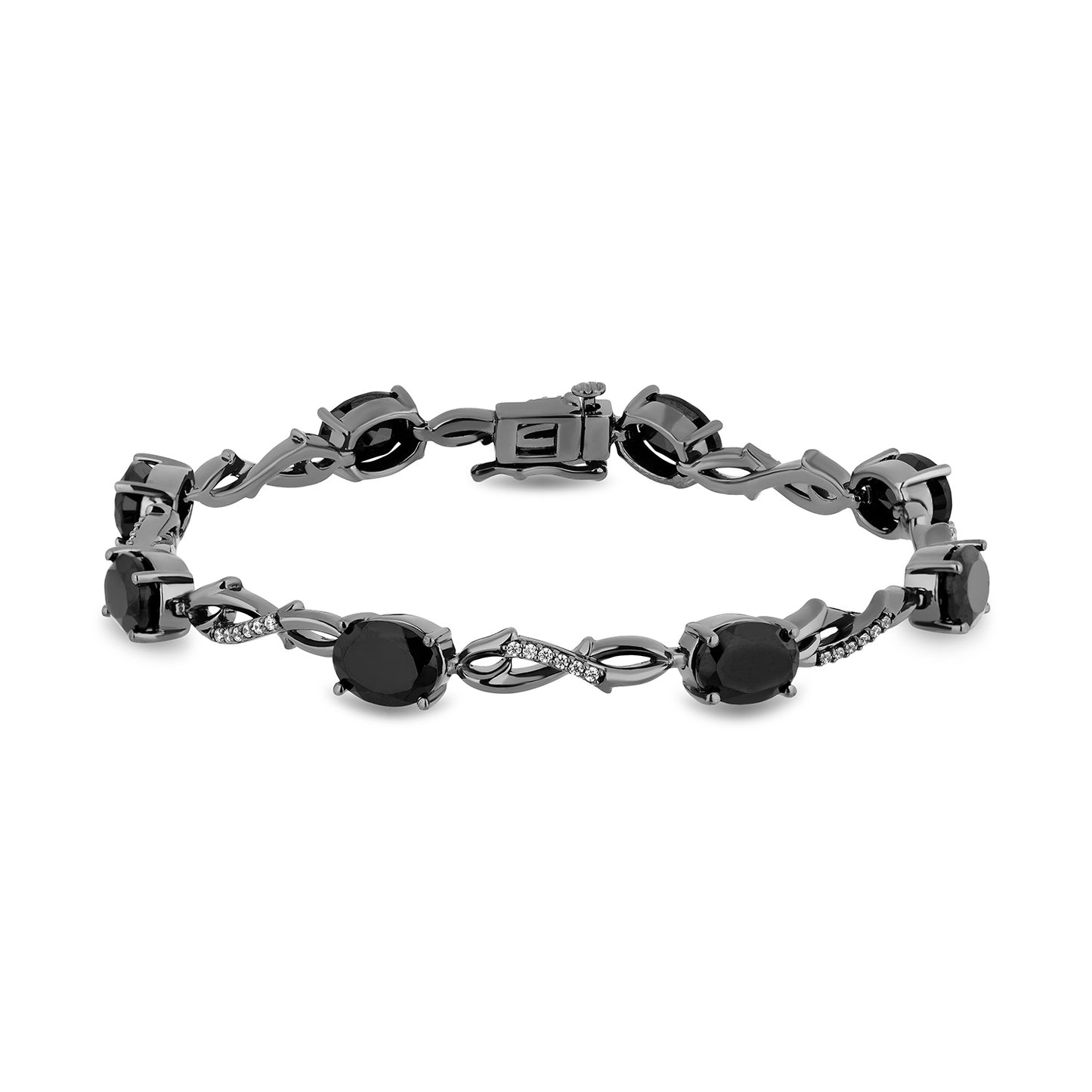 Enchanted Disney Fine Jewelry Black Rhodium over Sterling Silver with 1/4 CTTW Diamond and Black Onyx, Disney's Maleficent Bracelet