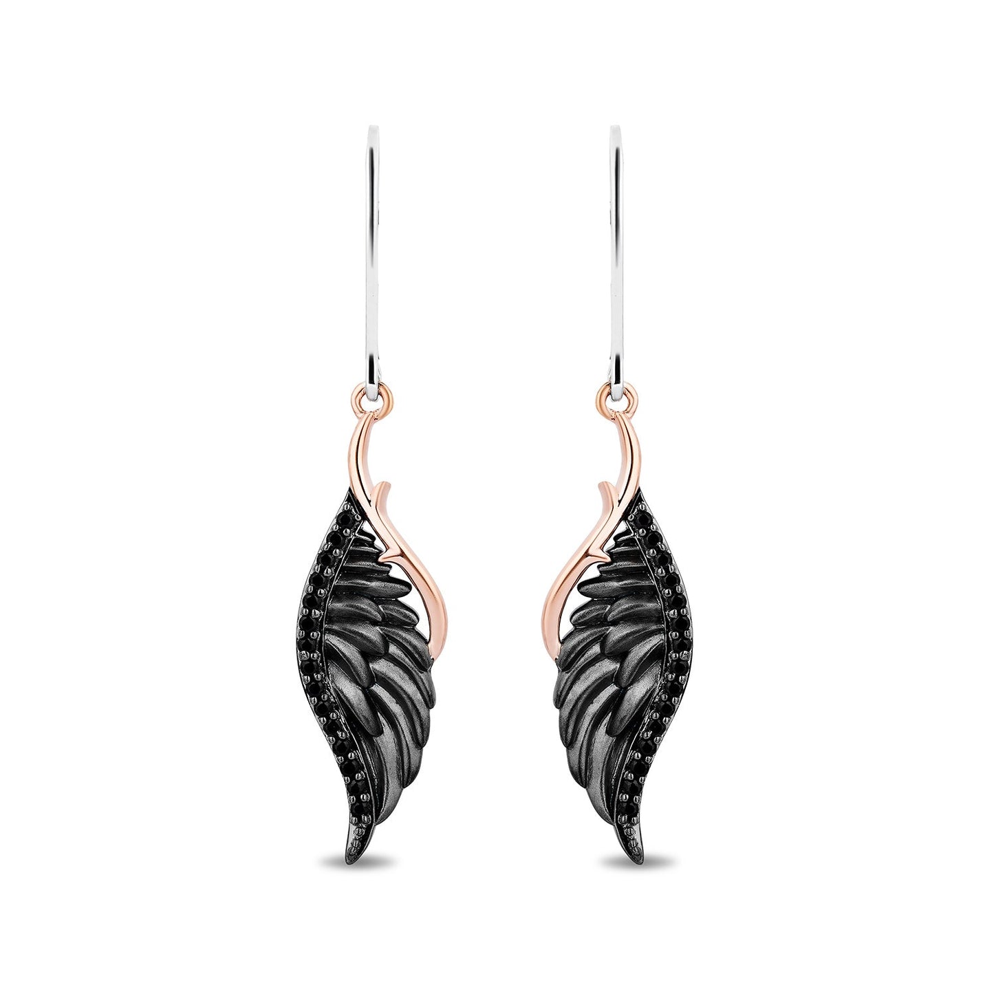 Enchanted Disney Fine Jewelry Black Rhodium over Sterling Silver and 10K Rose Gold with 1/5 CTTW Black Diamonds Maleficent Earrings
