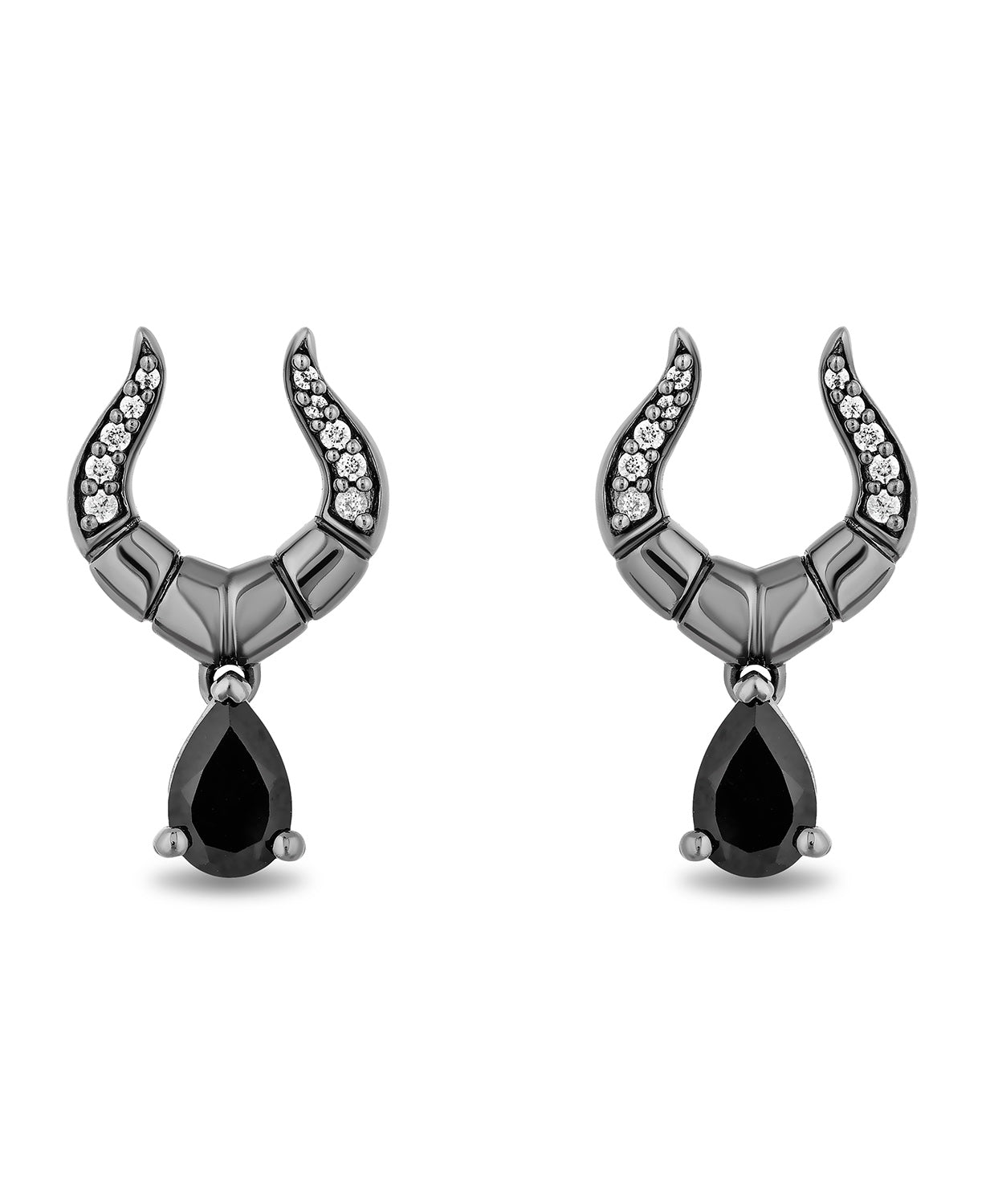 Enchanted Disney Fine Jewelry Black Rhodium Over Sterling Silver with 1/10 CTTW Diamonds and Onyx Maleficent Earrings