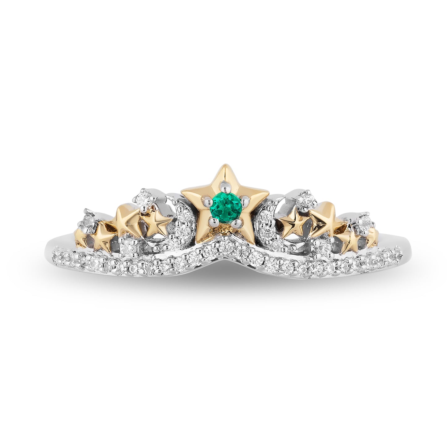 Enchanted Disney Fine Jewelry 14K Yellow Gold over Sterling Silver with 1/10 CTTW Diamonds and Emerald Tinker Bell Ring