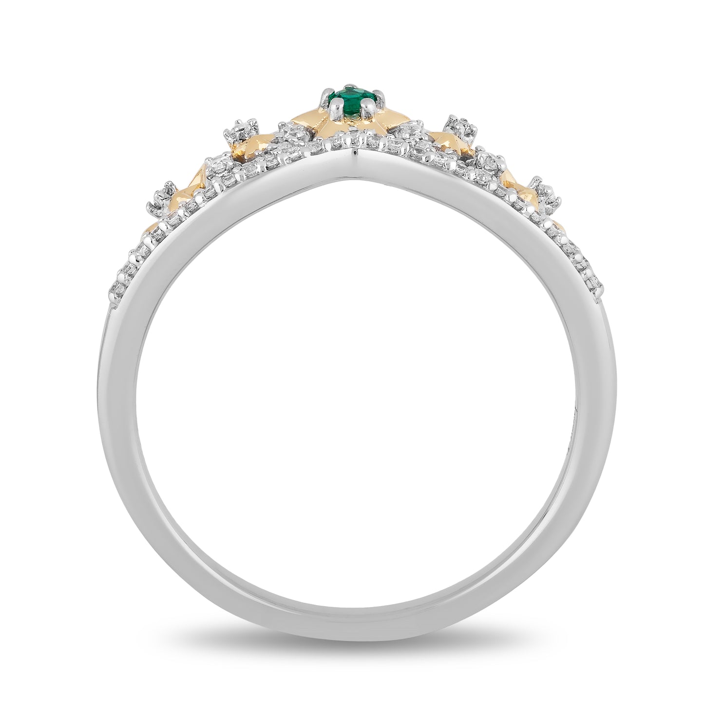 Enchanted Disney Fine Jewelry 14K Yellow Gold over Sterling Silver with 1/10 CTTW Diamonds and Emerald Tinker Bell Ring