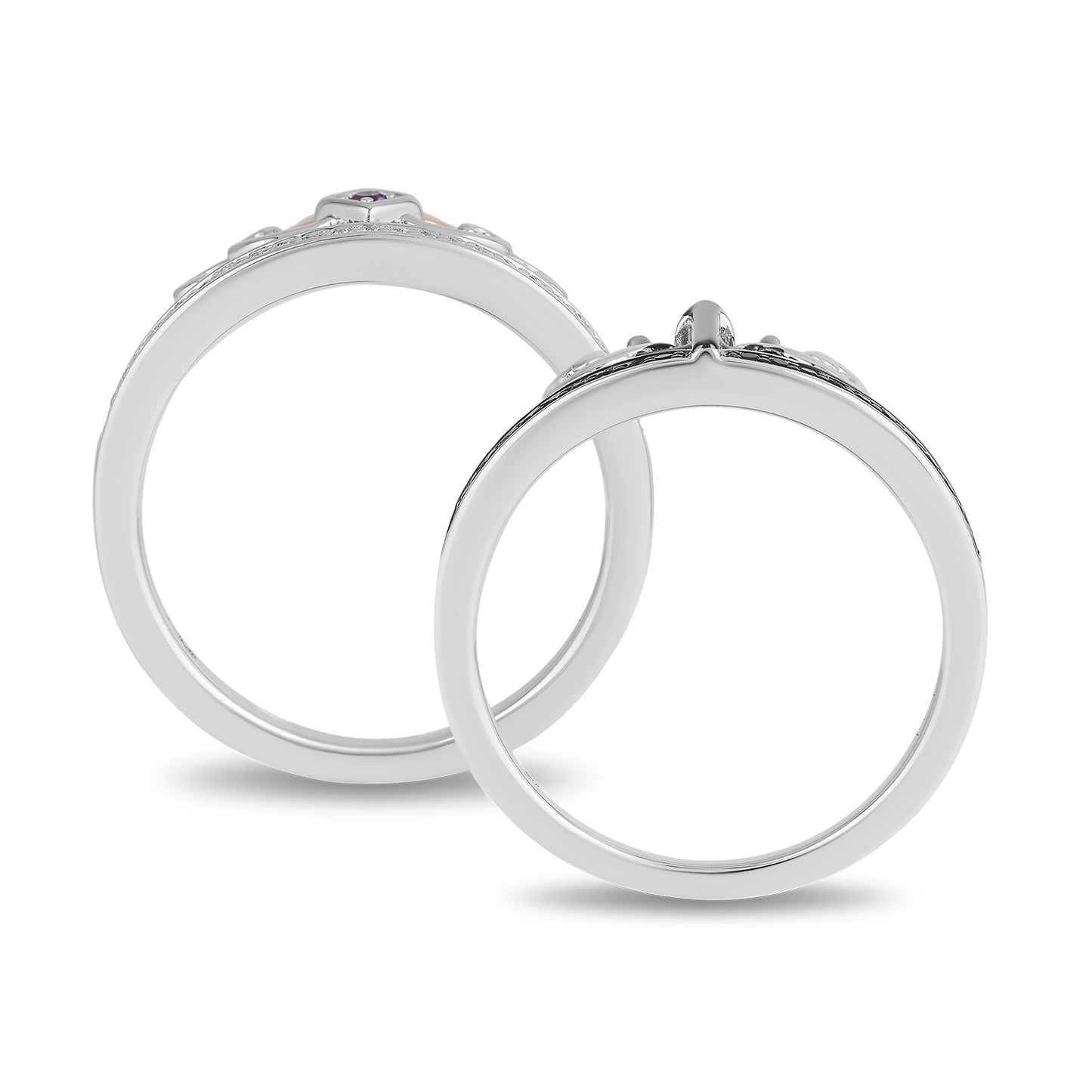 Enchanted Disney Fine Jewelry Black Rhodium and 14K Rose Gold Over Sterling Silver with 1/5 CTTW Diamonds and Amethyst Ariel Ursula Duo Ring