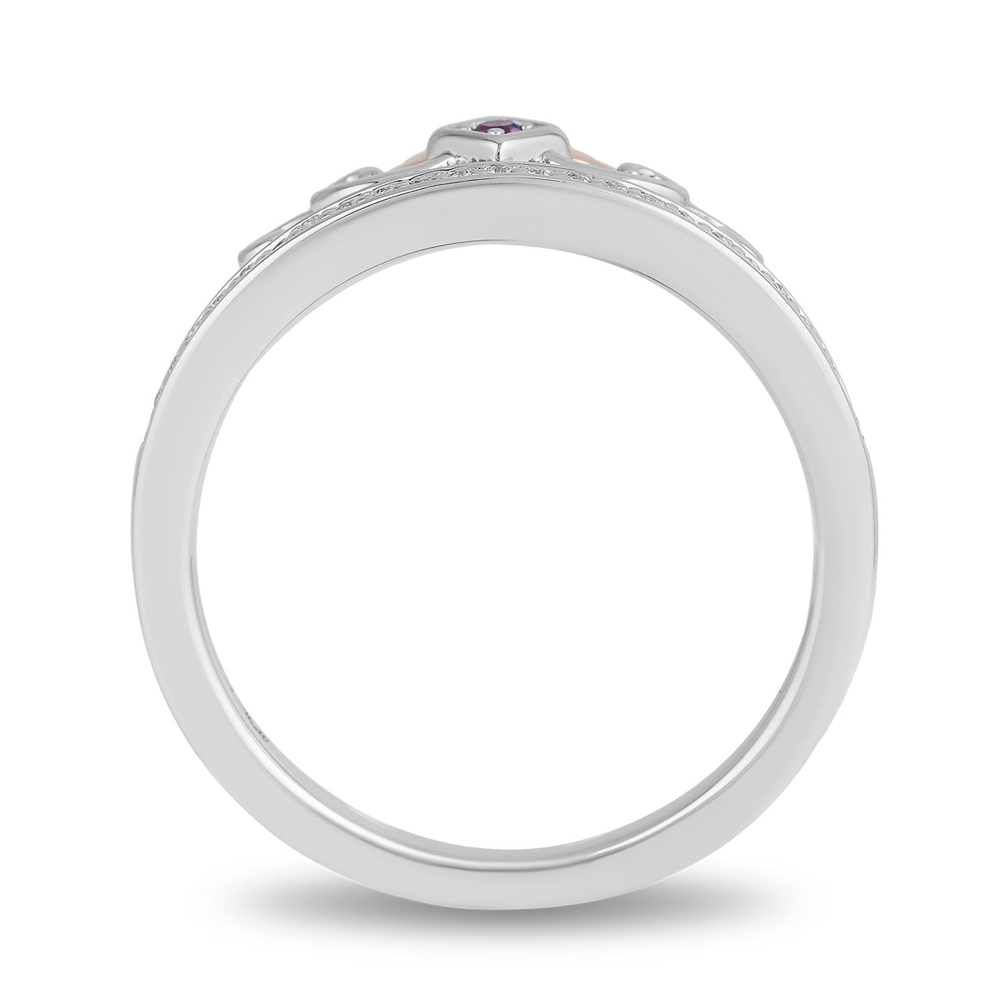 Enchanted Disney Fine Jewelry Black Rhodium and 14K Rose Gold Over Sterling Silver with 1/5 CTTW Diamonds and Amethyst Ariel Ursula Duo Ring