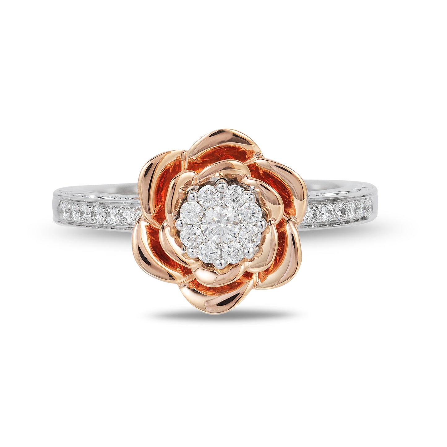Enchanted Disney Fine Jewelry 14K Rose Gold and White Gold with 1/4 CTTW Diamond Belle Engagement Ring