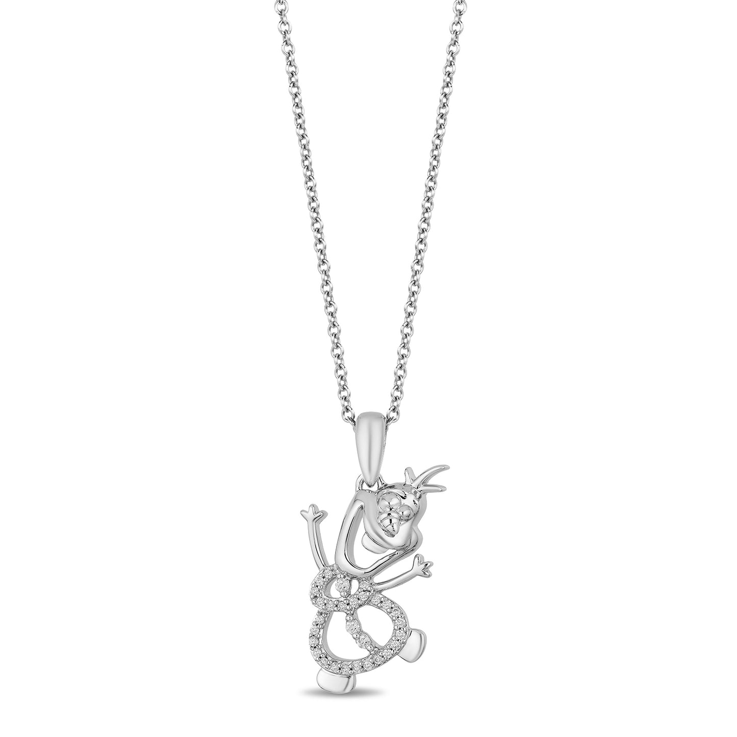 Enchanted Disney Fine Jewelry Sterling Silver with 1/10 CTTW Diamond, Disney's Frozen Olaf Necklace