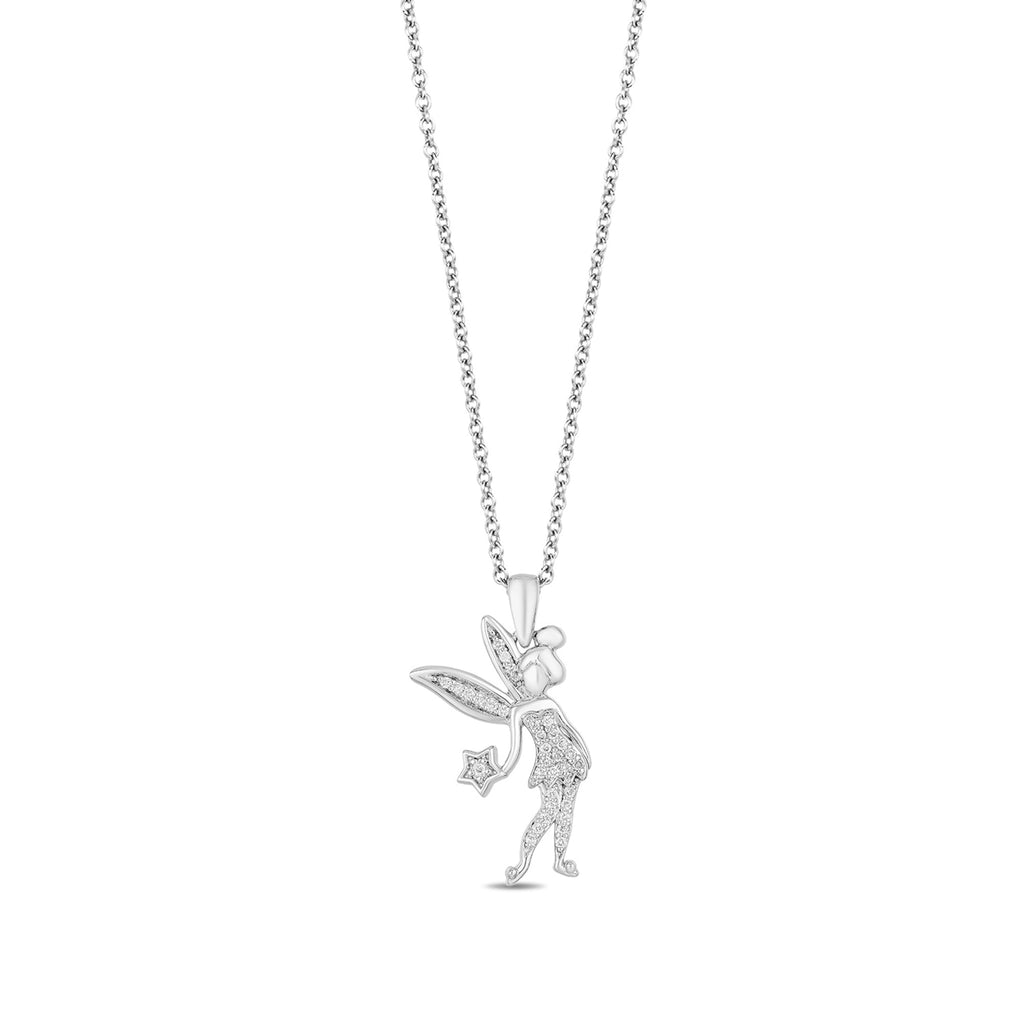 Disney Tinker Bell Inspired Necklace in Sterling Silver 1/10 CTTW