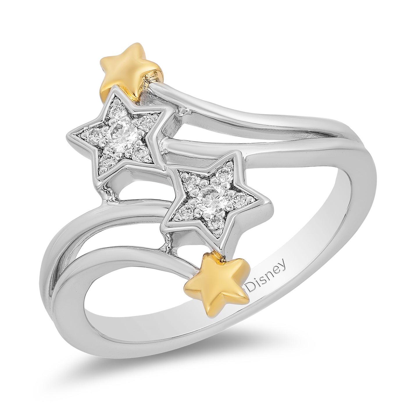 Enchanted Disney Fine Jewelry 14K Yellow Gold Over Sterling Silver with 1/10 CTTW Diamond Tinker Bell Ring