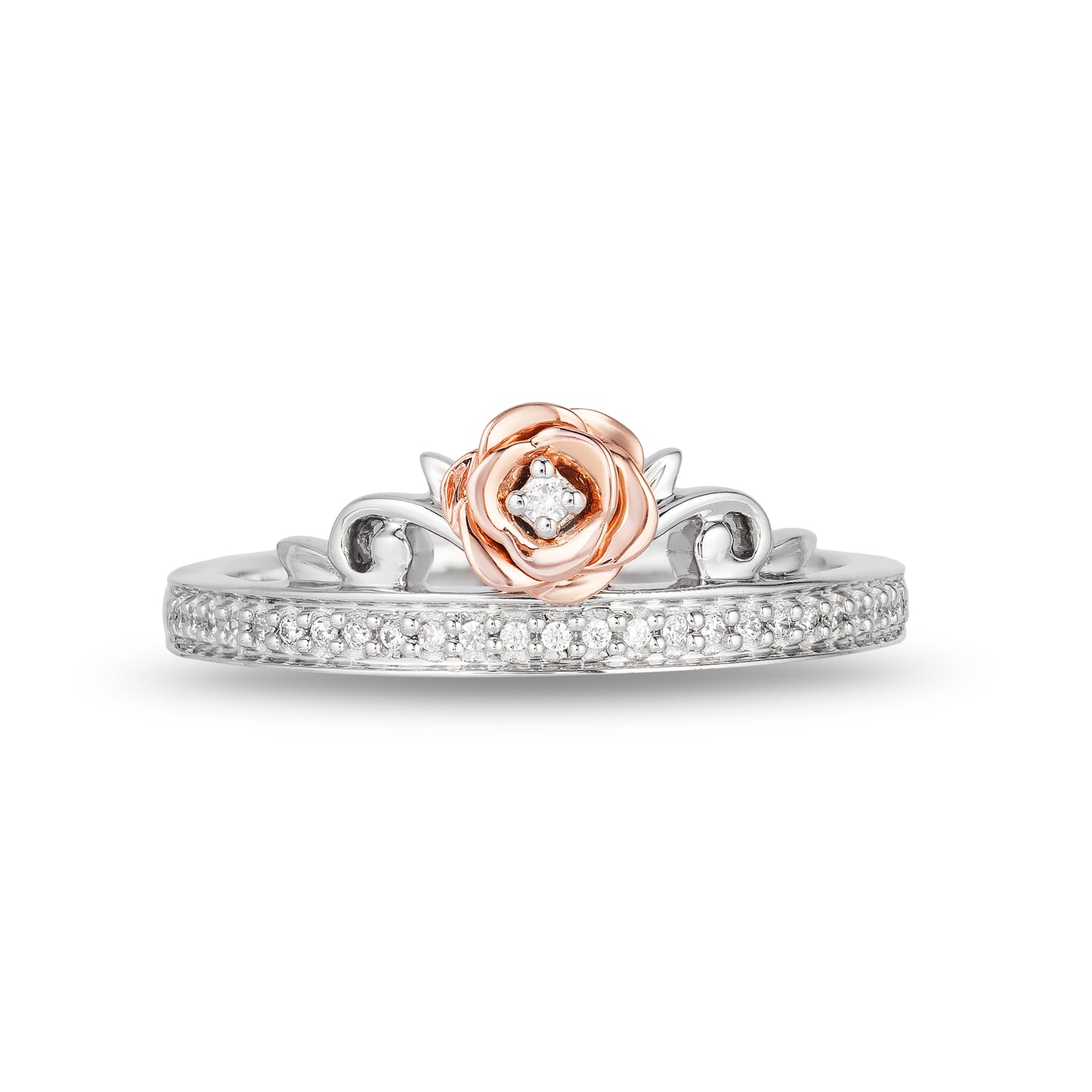 Enchanted Disney Fine Jewelry Sterling Silver and 10K Rose Gold with 1/10 CTTW Diamond Belle Ring