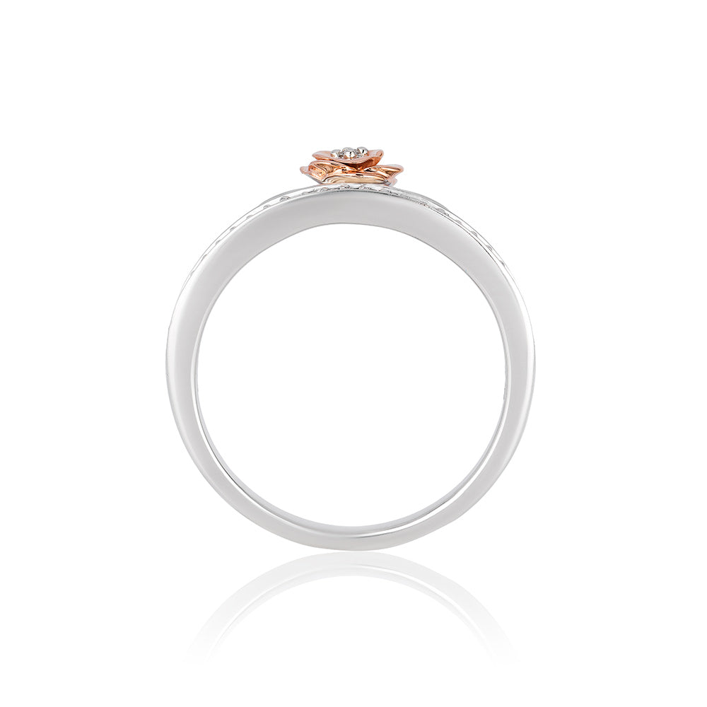 Enchanted Disney Fine Jewelry Sterling Silver and 10K Rose Gold with 1/10 CTTW Diamond Belle Ring