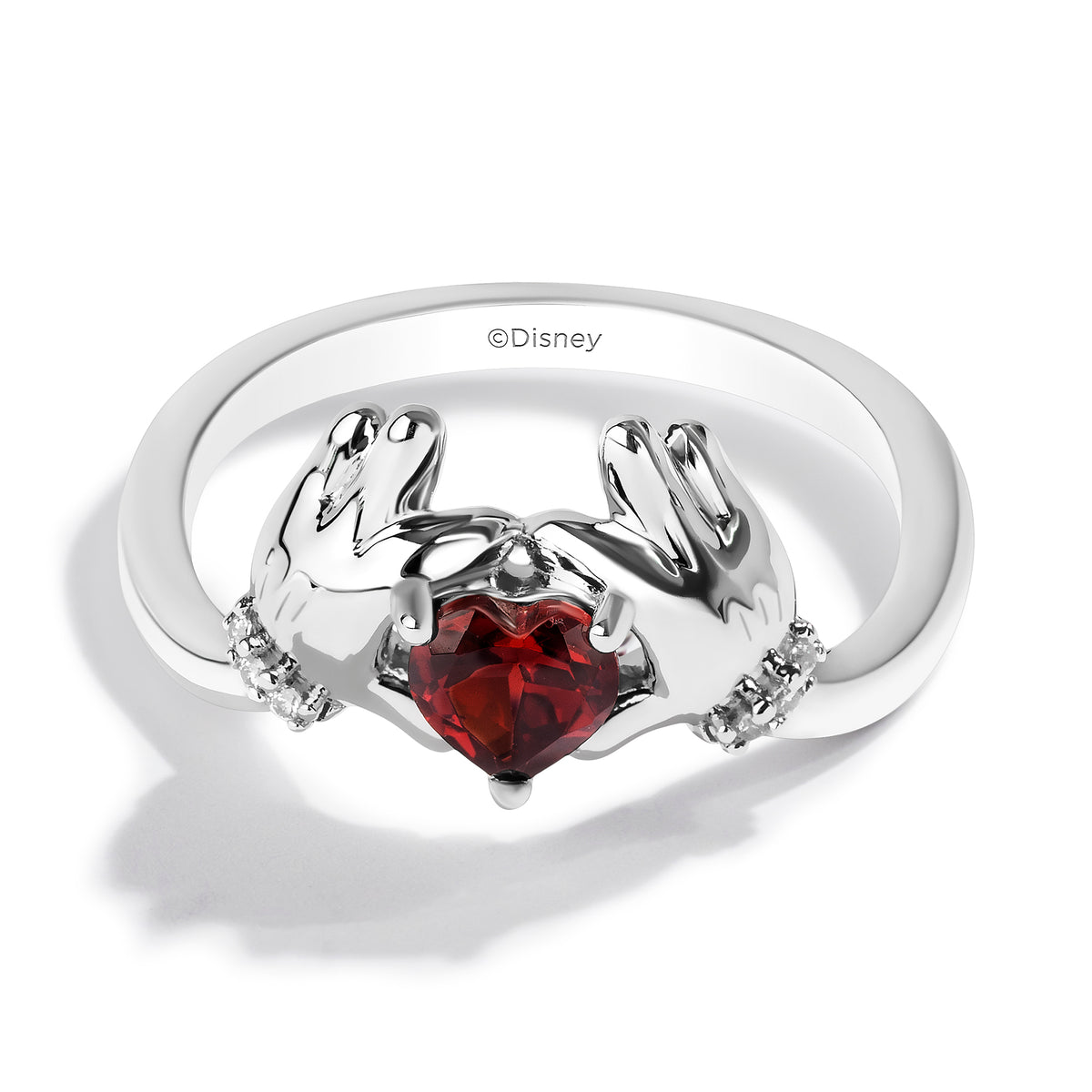 Disney Jewels Sterling Silver with 1/20 CTTW Diamonds and Heart Garnet, Disney's Mickey Mouse Ring