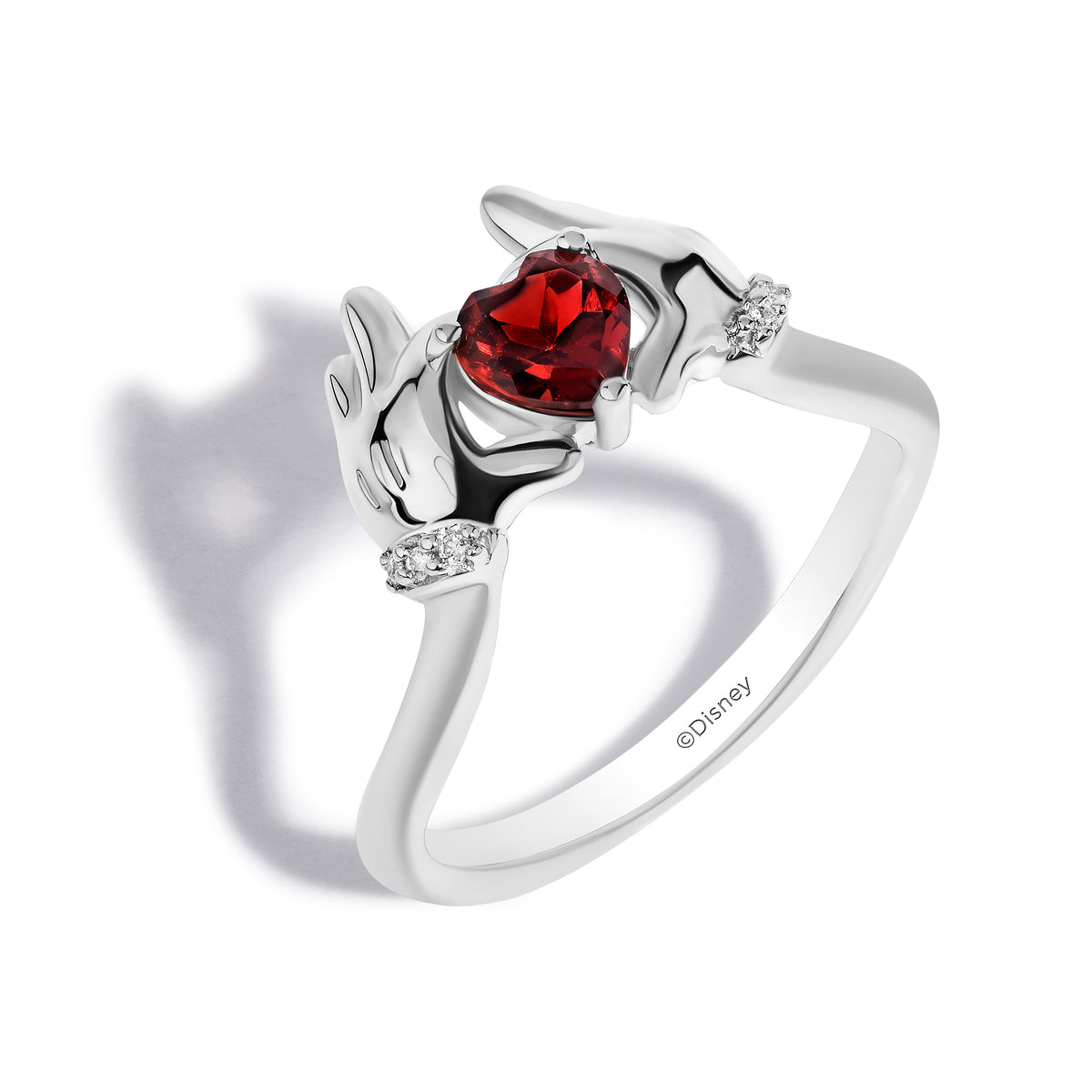 Disney Jewels Sterling Silver with 1/20 CTTW Diamonds and Heart Garnet, Disney's Mickey Mouse Ring